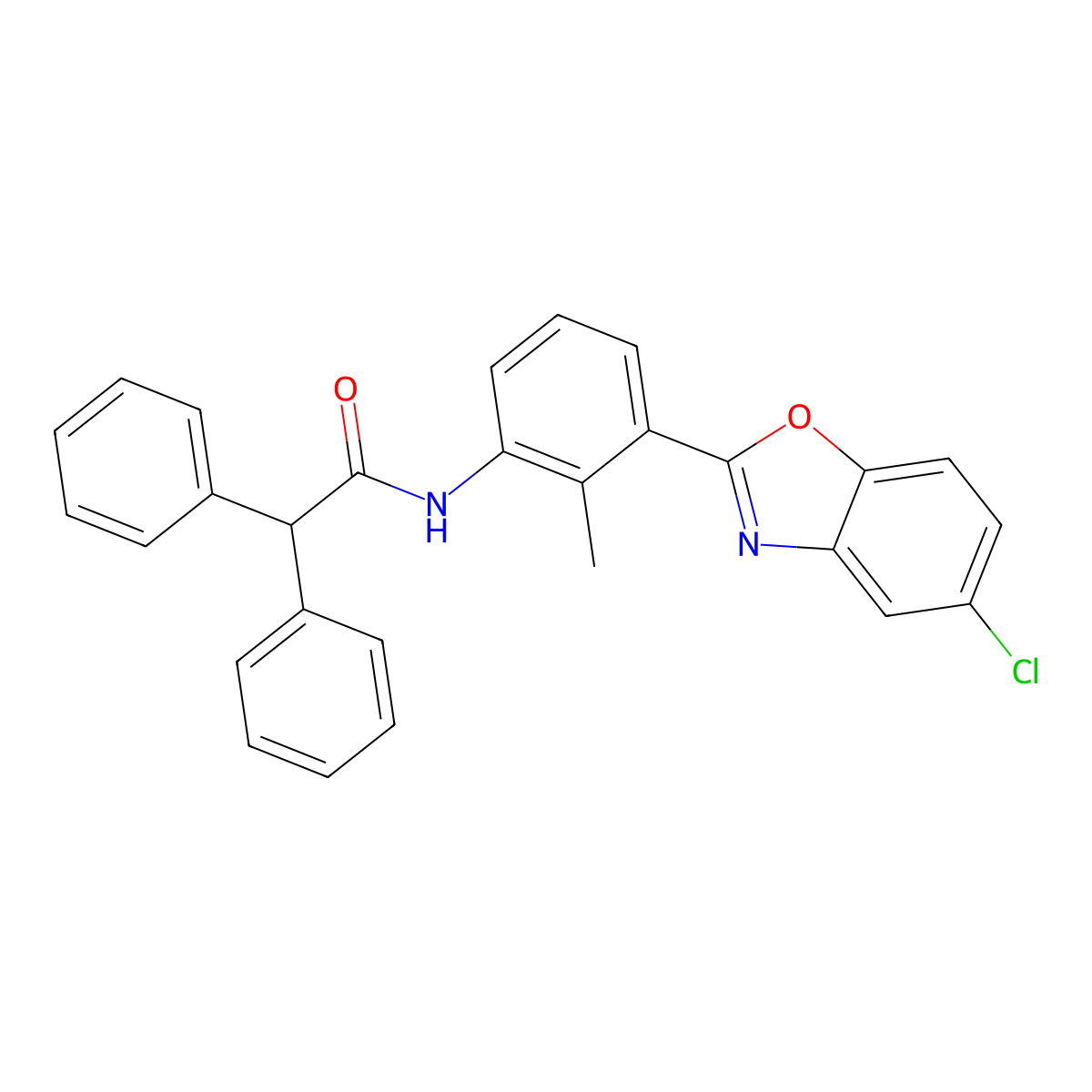 N-[3-(5-chloro-1,3-benzoxazol-2-yl)-2-methylphenyl]-2,2-diphenylacetamide molecular structure, CAS 432005-20-4