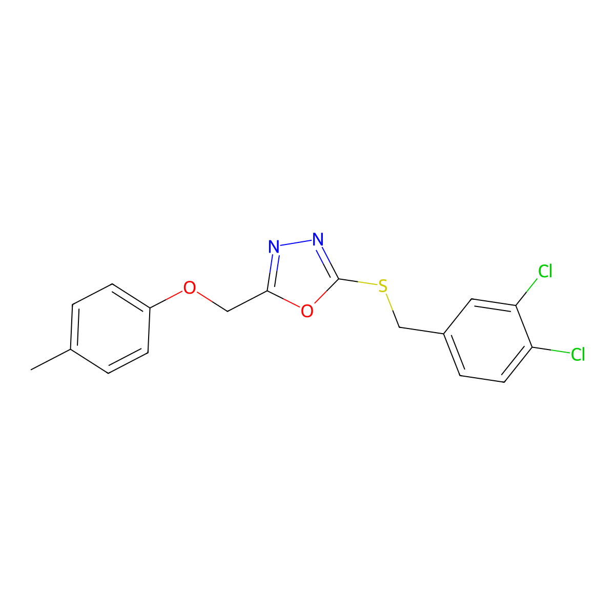 2-[(3,4-Dichlorobenzyl)sulfanyl]-5-[(4-methylphenoxy)methyl]-1,3,4-oxadiazole molecular structure, CAS 432005-40-8