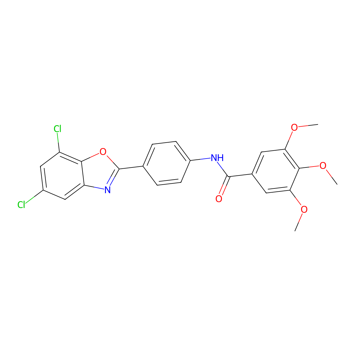 N-[4-(5,7-dichloro-1,3-benzoxazol-2-yl)phenyl]-3,4,5-trimethoxybenzamide molecular structure, CAS 432005-68-0