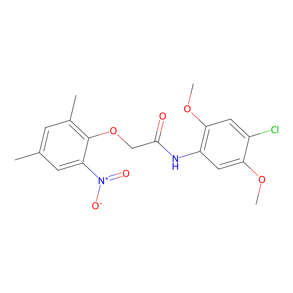 N-(4-chloro-2,5-dimethoxyphenyl)-2-(2,4-dimethyl-6-nitrophenoxy)acetamide molecular structure, CAS 432005-71-5