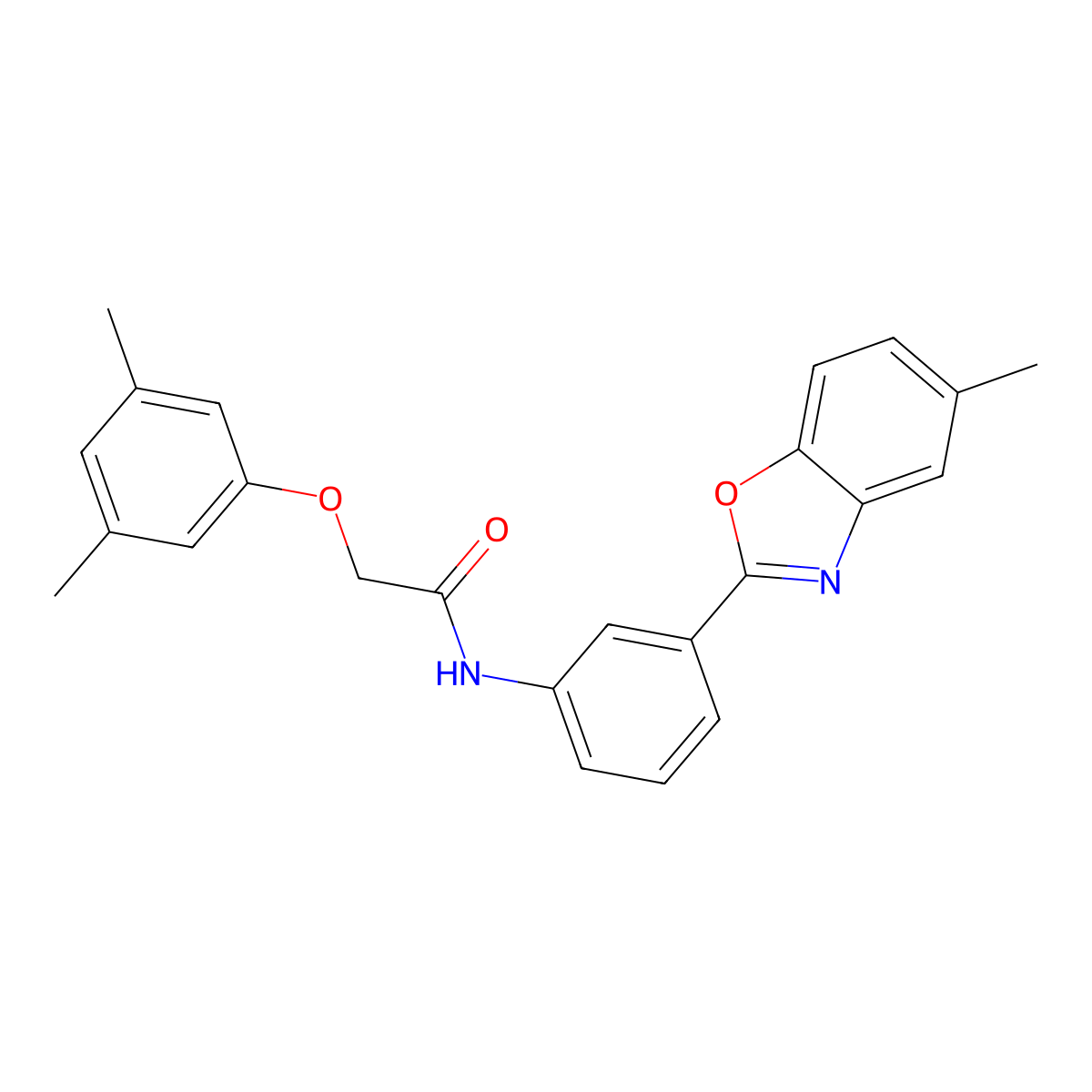 2-(3,5-dimethylphenoxy)-N-[3-(5-methyl-1,3-benzoxazol-2-yl)phenyl]acetamide molecular structure, CAS 432005-91-9