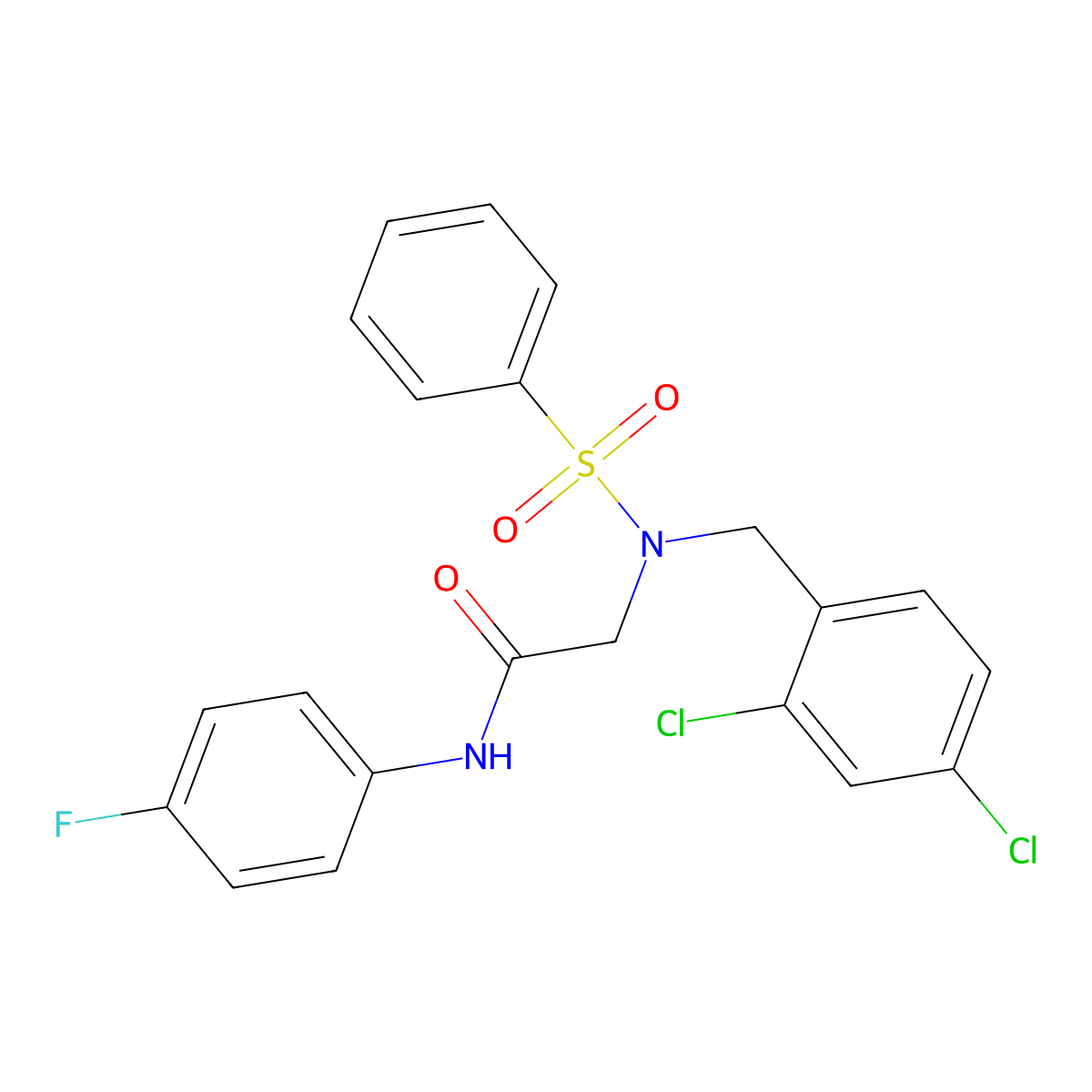 2-[benzenesulfonyl-[(2,4-dichlorophenyl)methyl]amino]-N-(4-fluorophenyl)acetamide molecular structure, CAS 432006-54-7