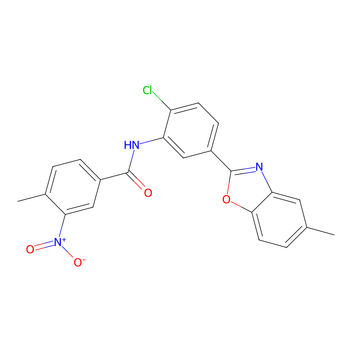 N-[2-chloro-5-(5-methyl-1,3-benzoxazol-2-yl)phenyl]-4-methyl-3-nitrobenzamide molecular structure, CAS 432006-79-6