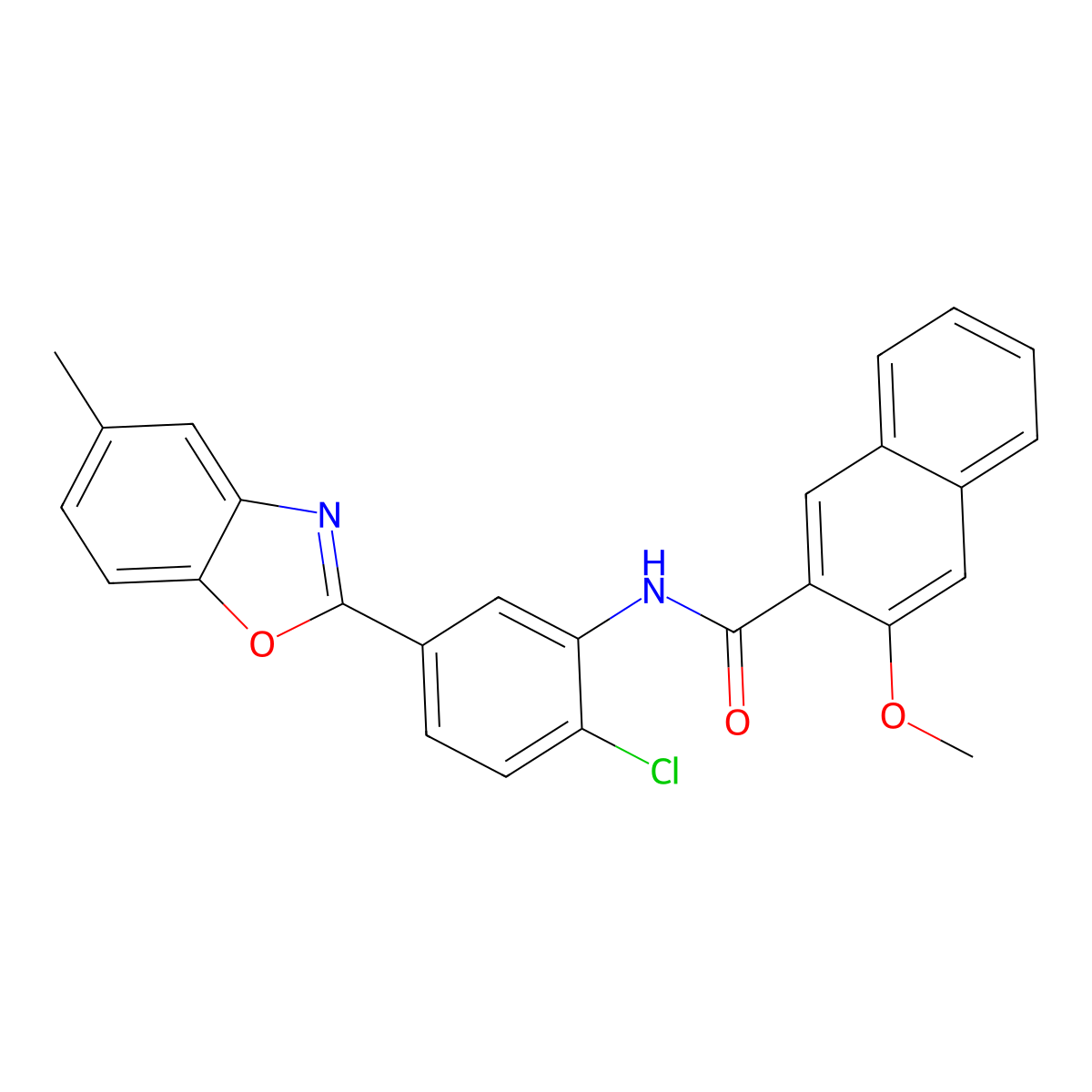 N-[2-chloro-5-(5-methyl-1,3-benzoxazol-2-yl)phenyl]-3-methoxynaphthalene-2-carboxamide molecular structure, CAS 432007-00-6