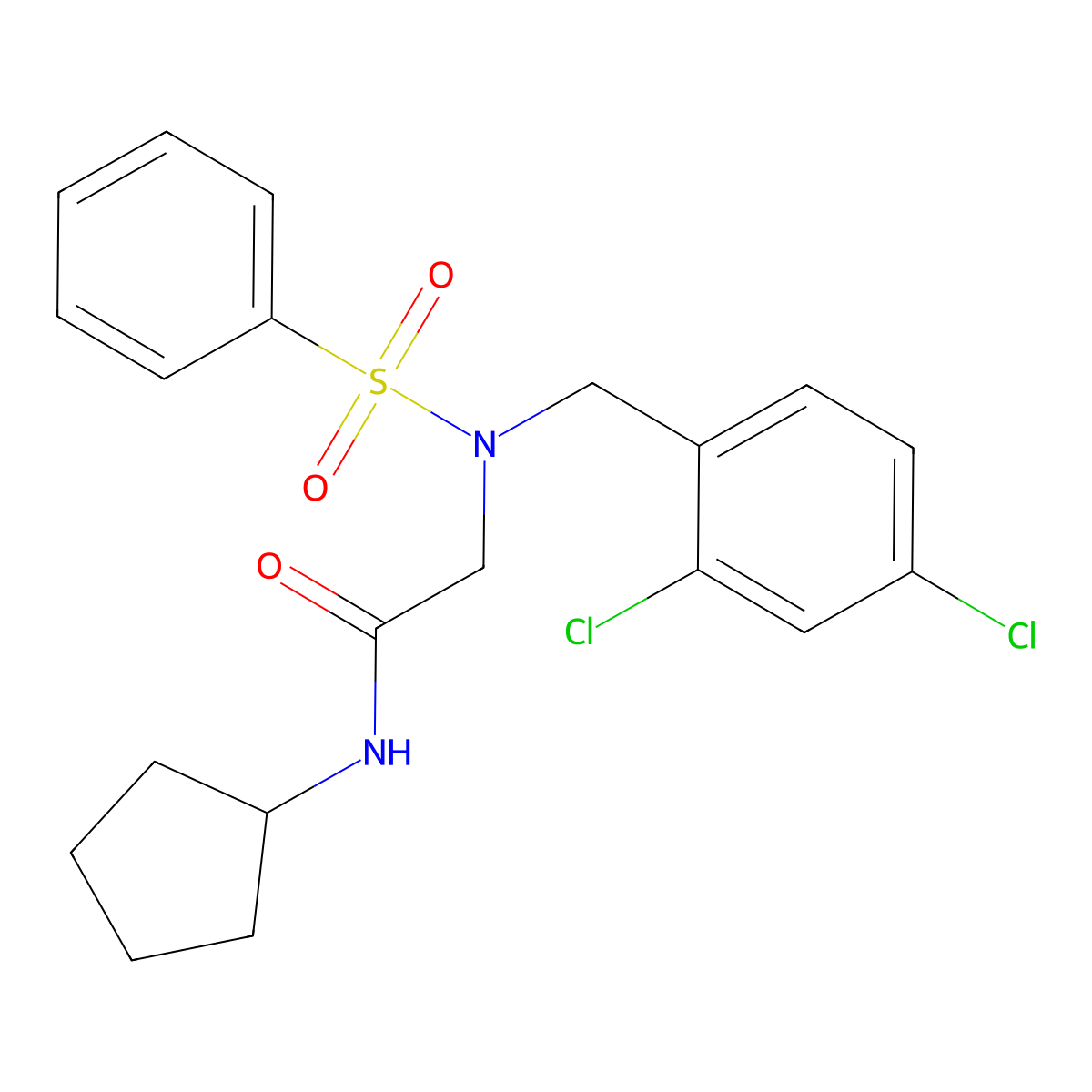 2-[benzenesulfonyl-[(2,4-dichlorophenyl)methyl]amino]-N-cyclopentylacetamide molecular structure, CAS 432007-24-4