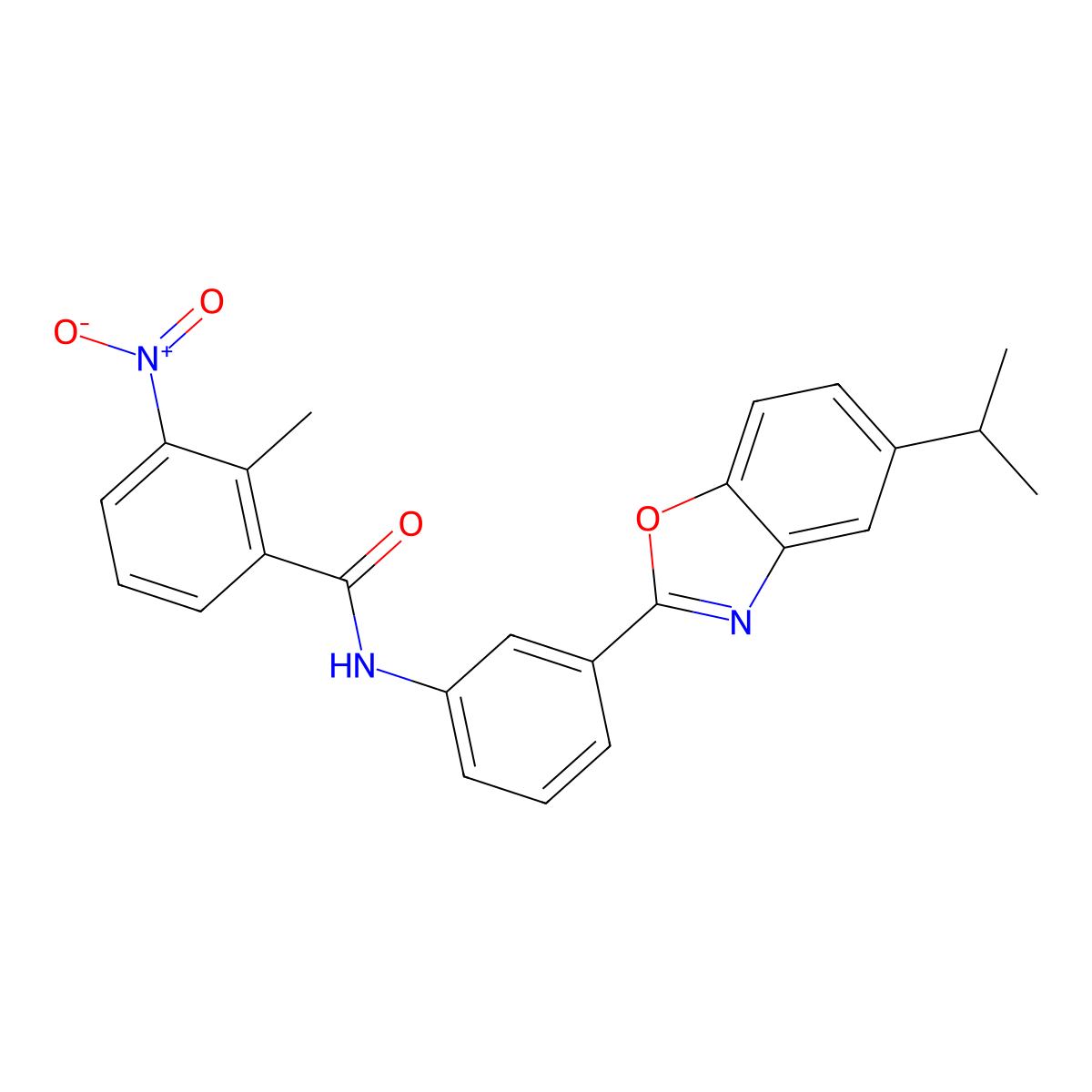 2-methyl-3-nitro-N-[3-(5-propan-2-yl-1,3-benzoxazol-2-yl)phenyl]benzamide molecular structure, CAS 432007-32-4