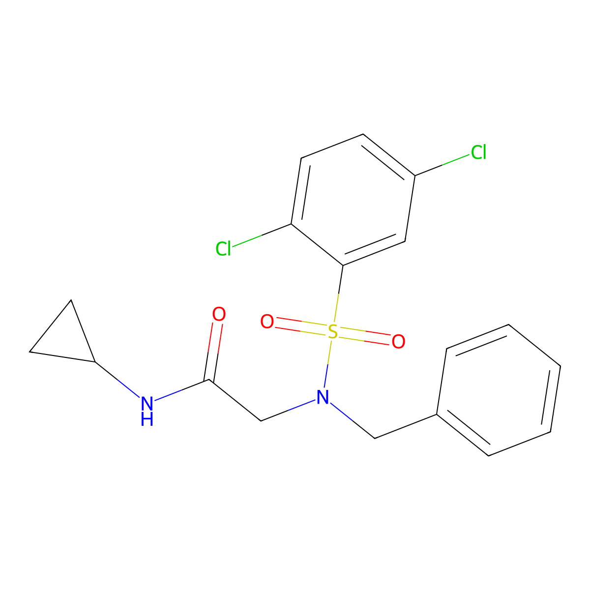 2-[benzyl-(2,5-dichlorophenyl)sulfonylamino]-N-cyclopropylacetamide molecular structure, CAS 432008-31-6