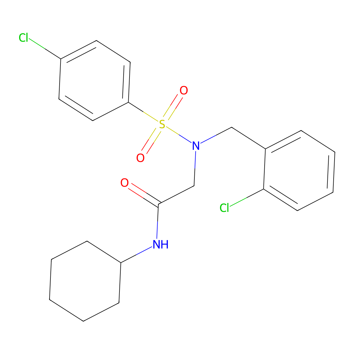 2-[(2-chlorophenyl)methyl-(4-chlorophenyl)sulfonylamino]-N-cyclohexylacetamide molecular structure, CAS 432008-44-1