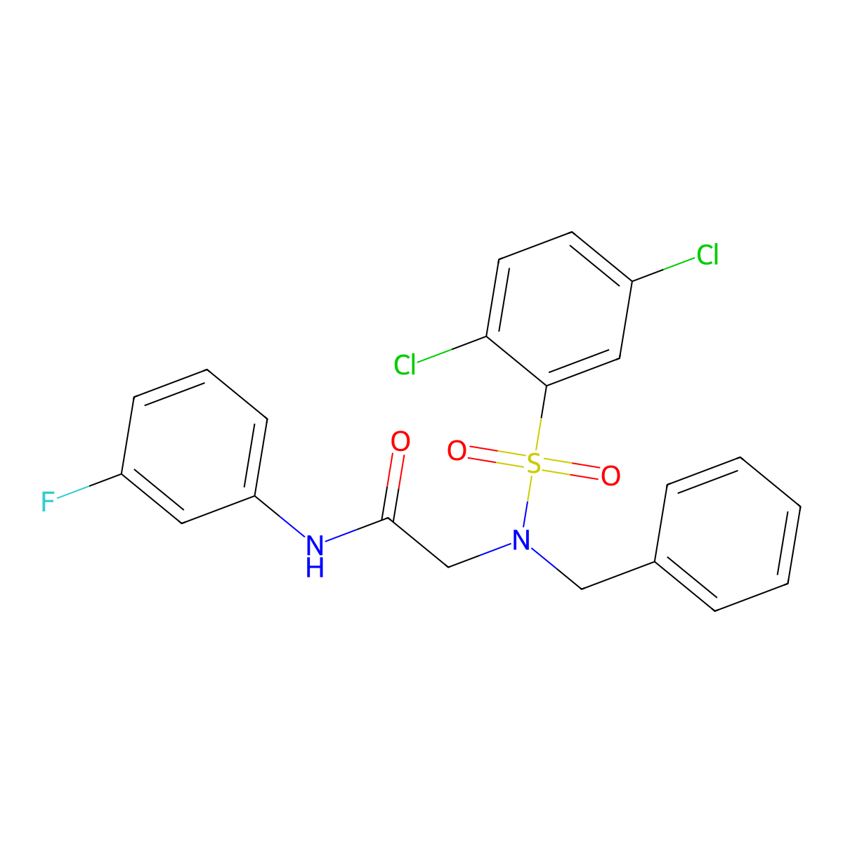 2-[benzyl-(2,5-dichlorophenyl)sulfonylamino]-N-(3-fluorophenyl)acetamide molecular structure, CAS 432009-91-1