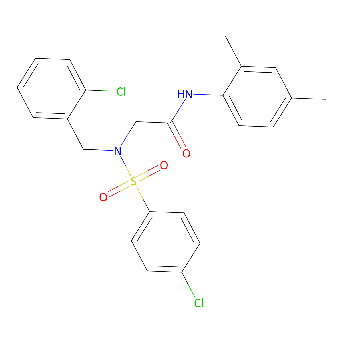 2-[(2-chlorophenyl)methyl-(4-chlorophenyl)sulfonylamino]-N-(2,4-dimethylphenyl)acetamide molecular structure, CAS 432010-11-2