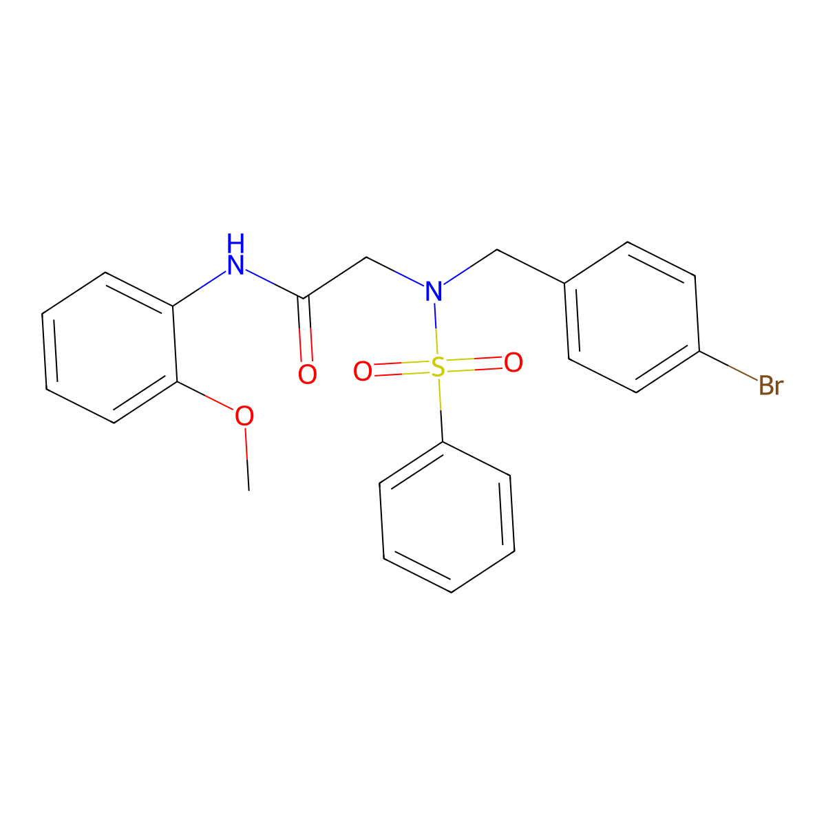 2-[benzenesulfonyl-[(4-bromophenyl)methyl]amino]-N-(2-methoxyphenyl)acetamide molecular structure, CAS 432010-16-7