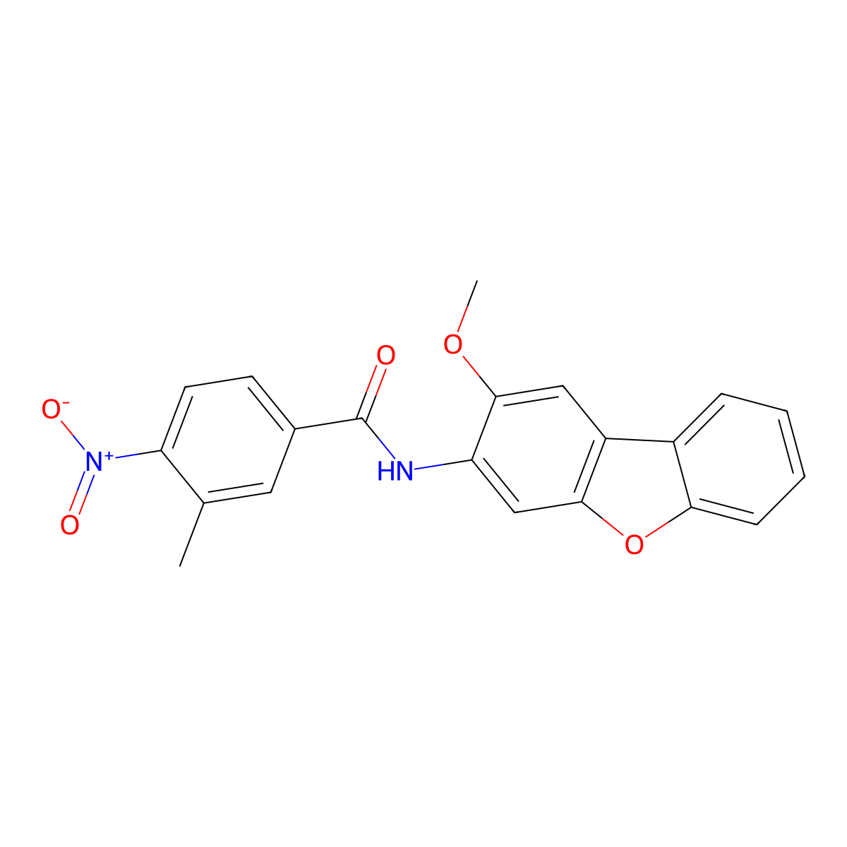 N-(2-methoxydibenzofuran-3-yl)-3-methyl-4-nitrobenzamide molecular structure, CAS 432010-31-6