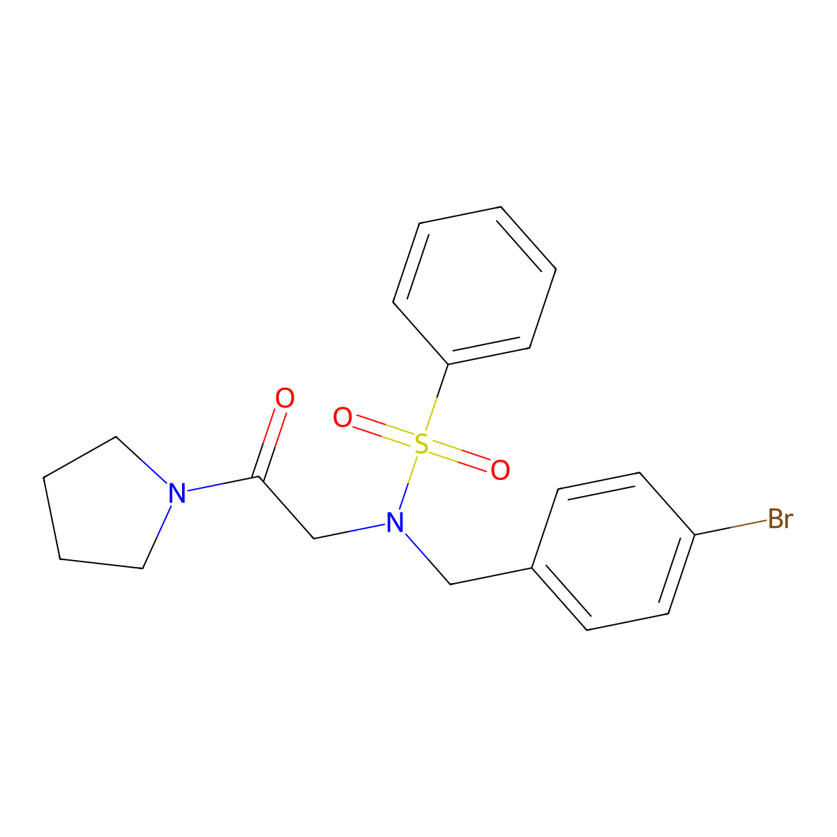 N-[(4-bromophenyl)methyl]-N-(2-oxo-2-pyrrolidin-1-ylethyl)benzenesulfonamide molecular structure, CAS 432010-38-3