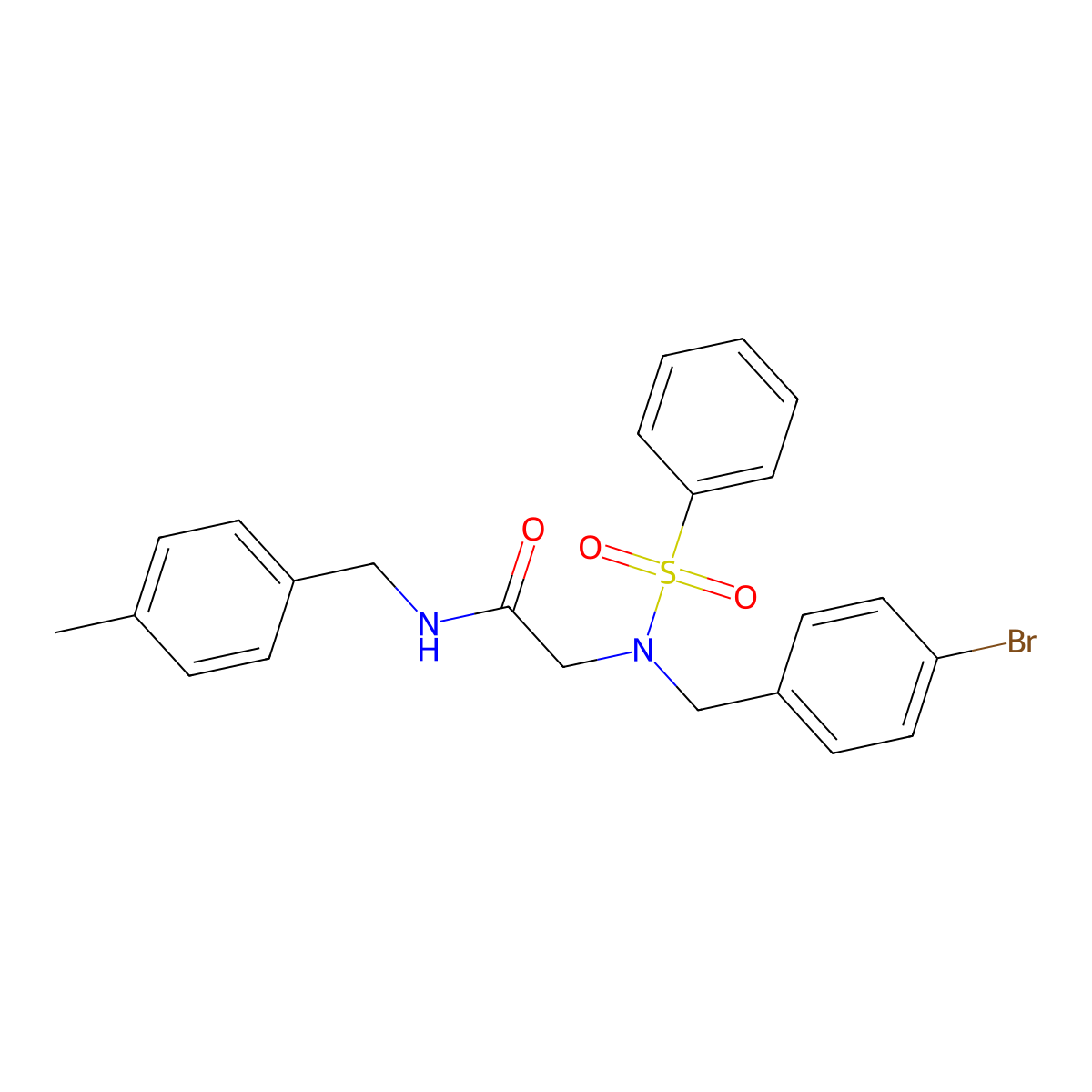 2-[benzenesulfonyl-[(4-bromophenyl)methyl]amino]-N-[(4-methylphenyl)methyl]acetamide molecular structure, CAS 432010-65-6