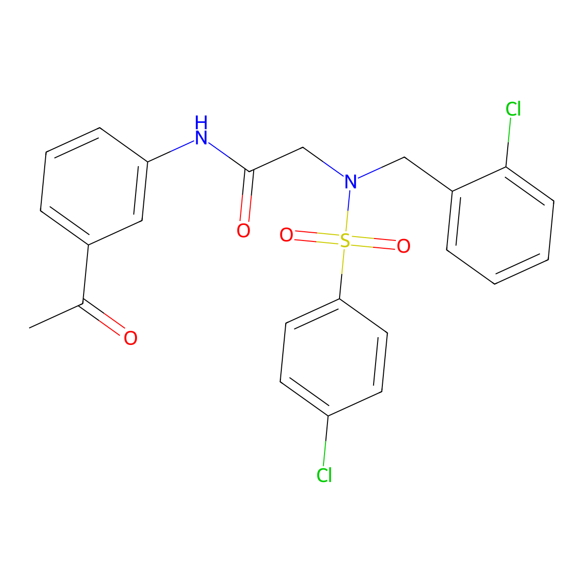 N-(3-acetylphenyl)-2-[(2-chlorophenyl)methyl-(4-chlorophenyl)sulfonylamino]acetamide molecular structure, CAS 432010-80-5