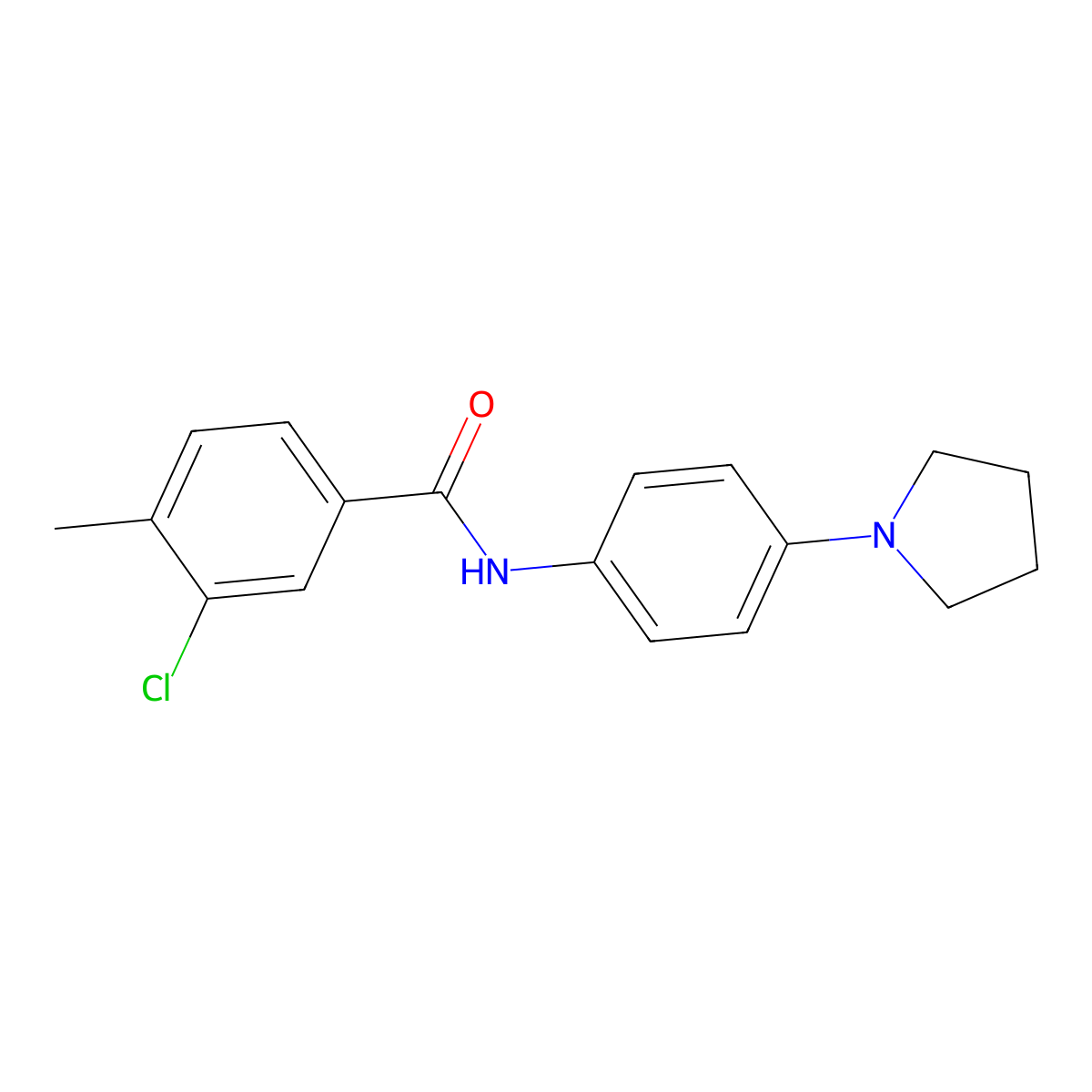 3-chloro-4-methyl-N-(4-pyrrolidin-1-ylphenyl)benzamide molecular structure, CAS 432010-85-0