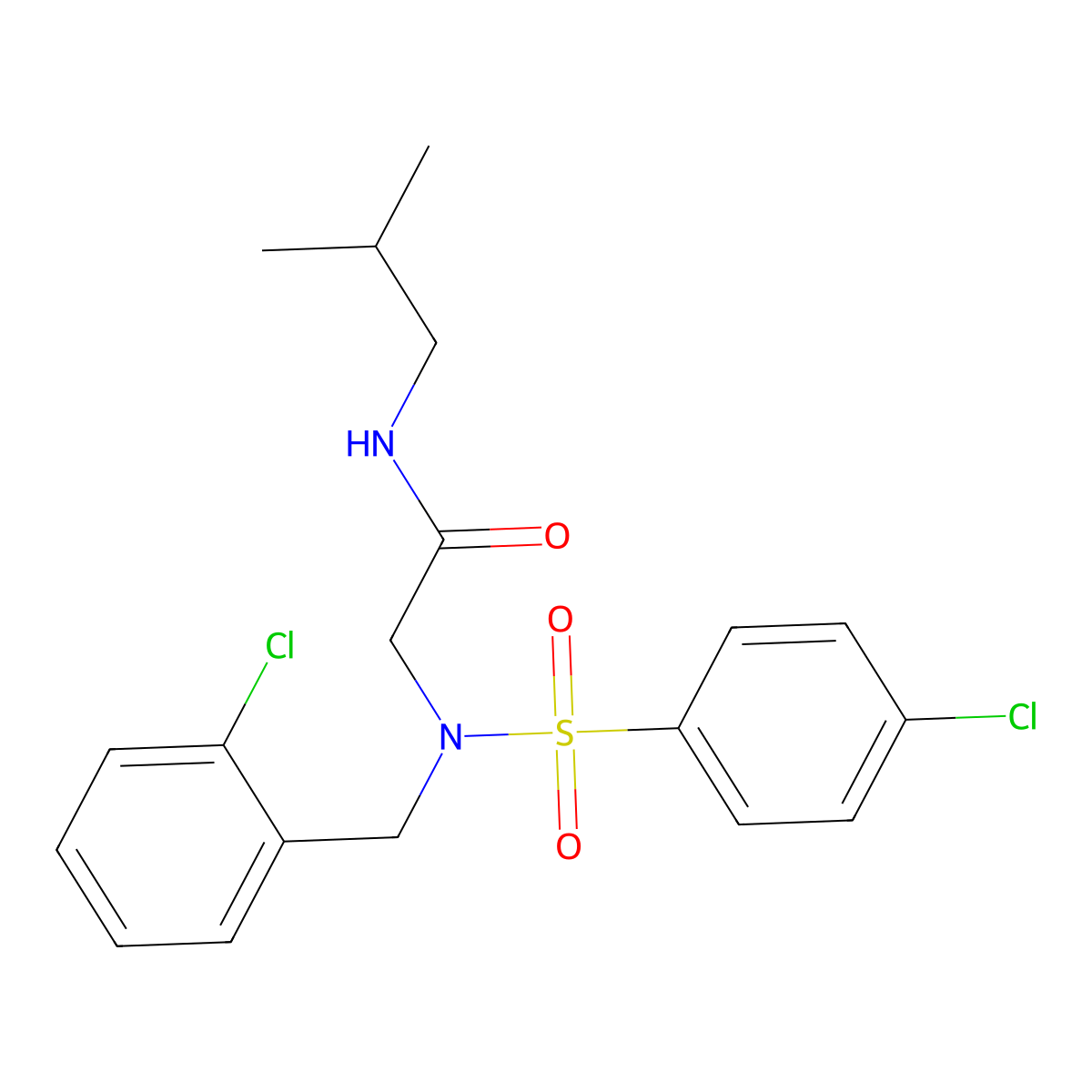 2-[(2-chlorophenyl)methyl-(4-chlorophenyl)sulfonylamino]-N-(2-methylpropyl)acetamide molecular structure, CAS 432011-00-2