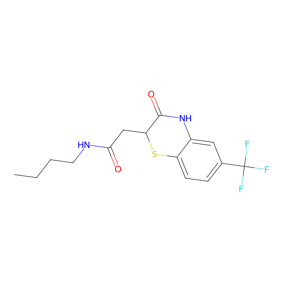 N-butyl-2-[3-oxo-6-(trifluoromethyl)-3,4-dihydro-2H-1,4-benzothiazin-2-yl]acetamide molecular structure, CAS 432011-04-6