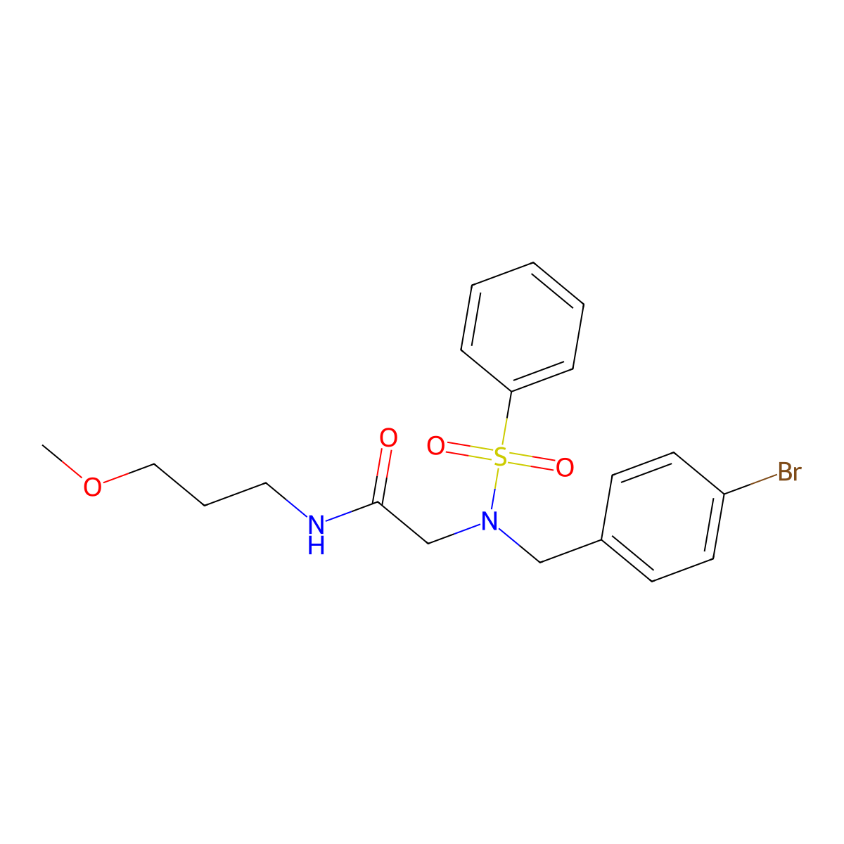 2-[benzenesulfonyl-[(4-bromophenyl)methyl]amino]-N-(3-methoxypropyl)acetamide molecular structure, CAS 432011-12-6