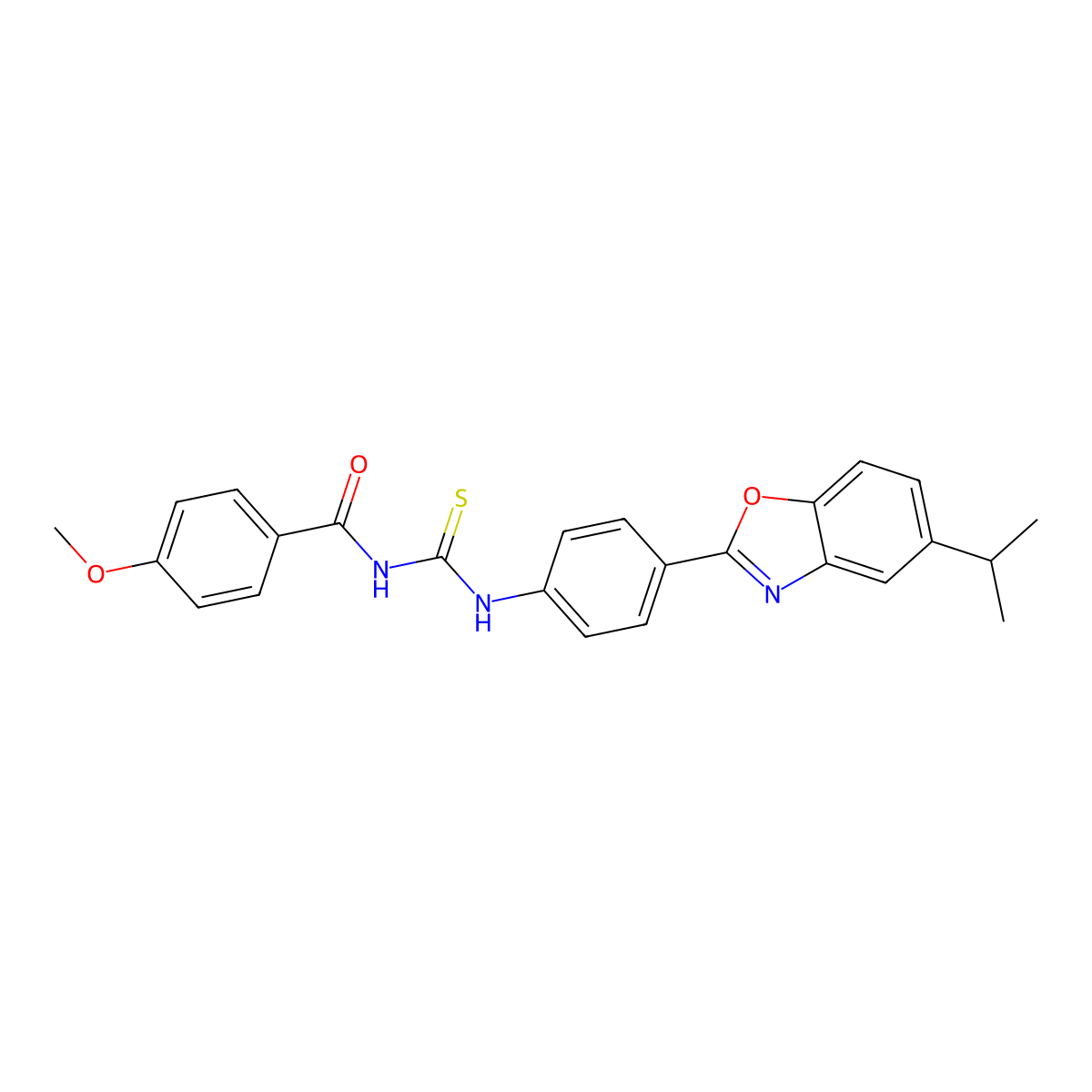 4-methoxy-N-[[4-(5-propan-2-yl-1,3-benzoxazol-2-yl)phenyl]carbamothioyl]benzamide molecular structure, CAS 432011-18-2