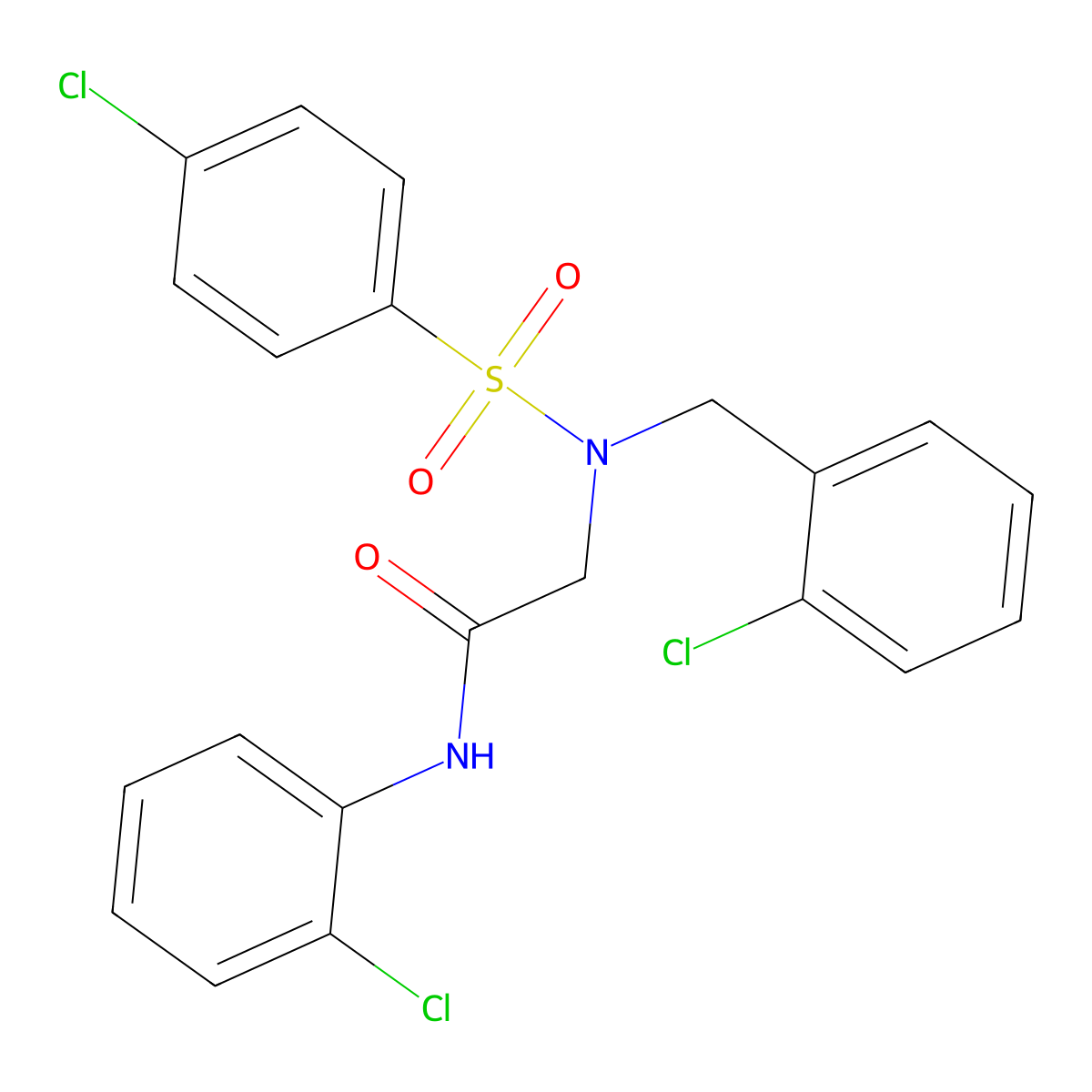 N-(2-chlorophenyl)-2-[(2-chlorophenyl)methyl-(4-chlorophenyl)sulfonylamino]acetamide molecular structure, CAS 432011-51-3