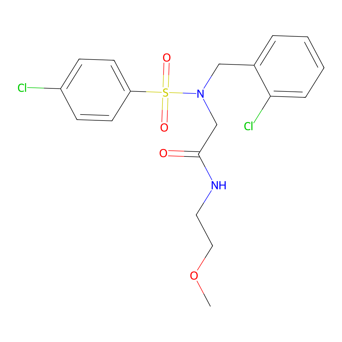 2-[(2-chlorophenyl)methyl-(4-chlorophenyl)sulfonylamino]-N-(2-methoxyethyl)acetamide molecular structure, CAS 432011-77-3