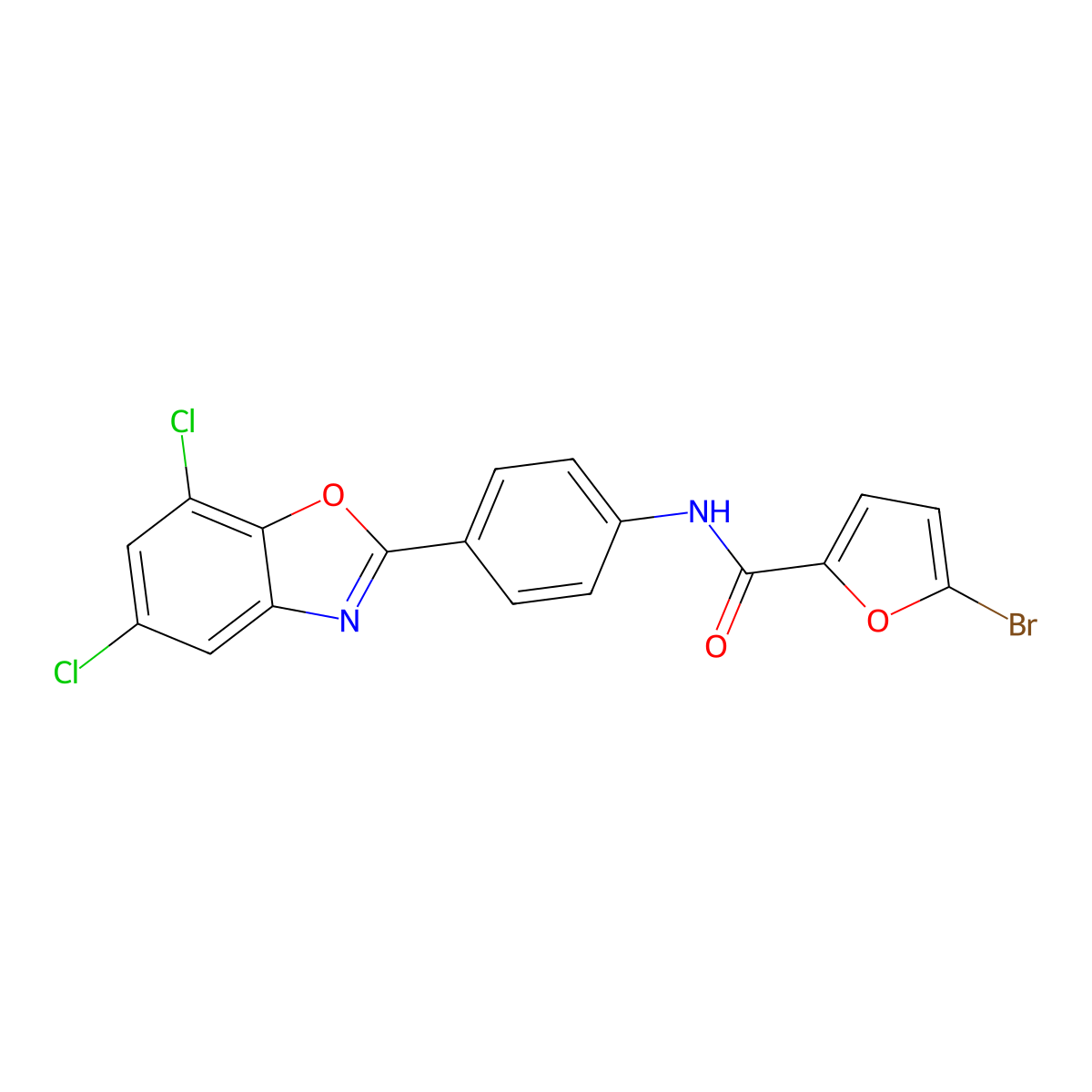 5-bromo-N-[4-(5,7-dichloro-1,3-benzoxazol-2-yl)phenyl]furan-2-carboxamide molecular structure, CAS 432011-80-8