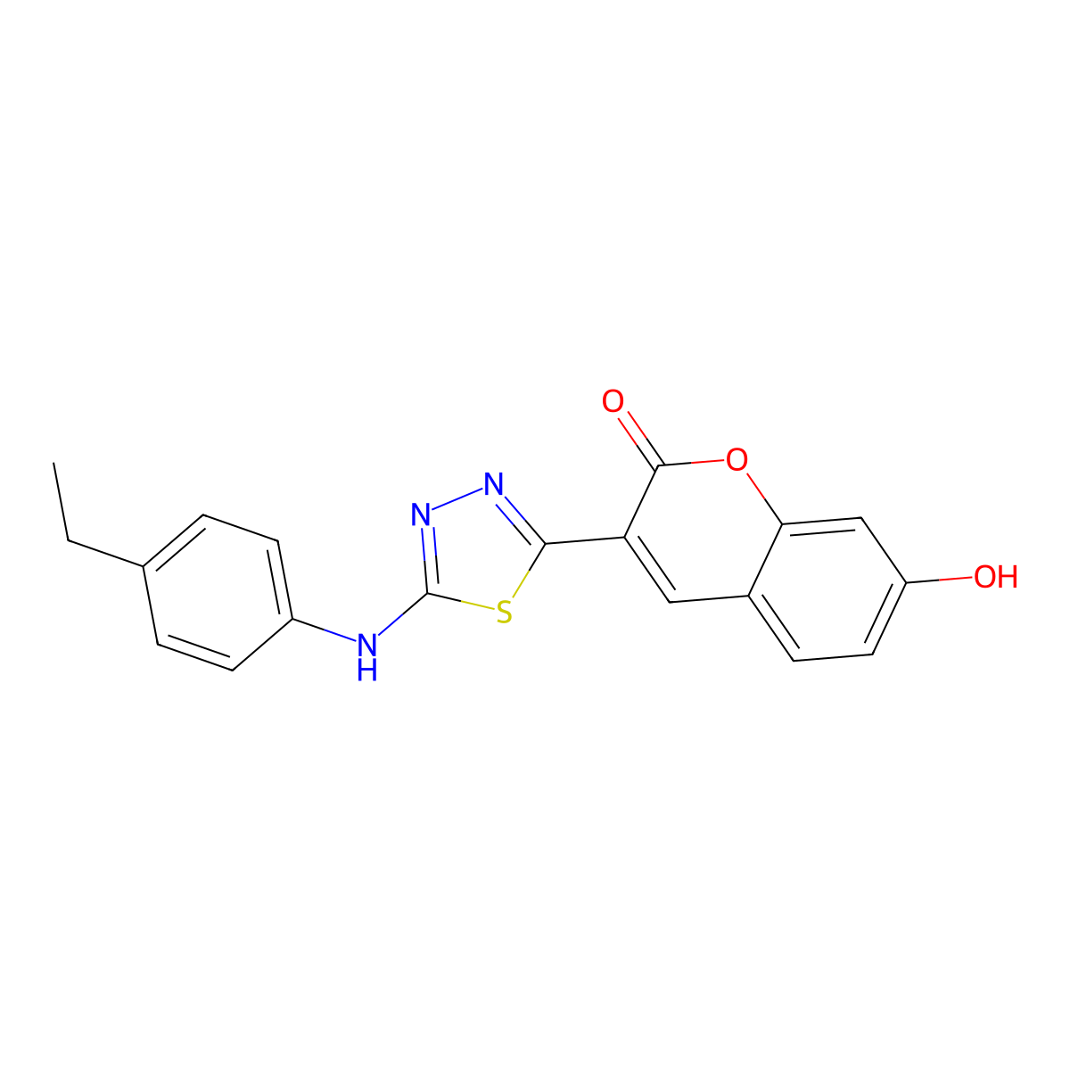 3-[5-(4-ethylanilino)-1,3,4-thiadiazol-2-yl]-7-hydroxy-2H-chromen-2-one molecular structure, CAS 432011-83-1