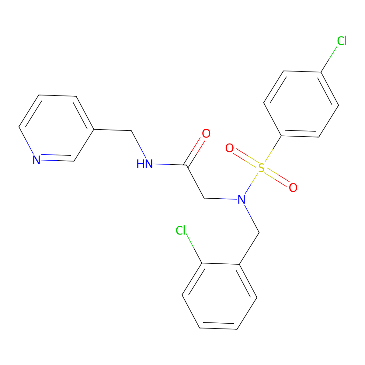 2-[(2-chlorophenyl)methyl-(4-chlorophenyl)sulfonylamino]-N-(pyridin-3-ylmethyl)acetamide molecular structure, CAS 432012-47-0
