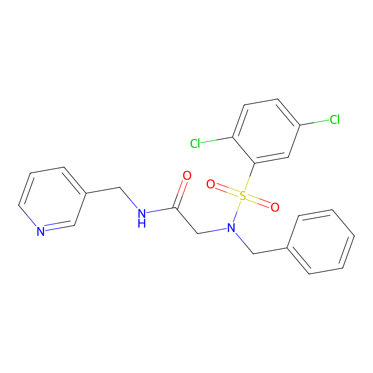 N~2~-benzyl-N~2~-[(2,5-dichlorophenyl)sulfonyl]-N-(pyridin-3-ylmethyl)glycinamide molecular structure, CAS 432012-60-7