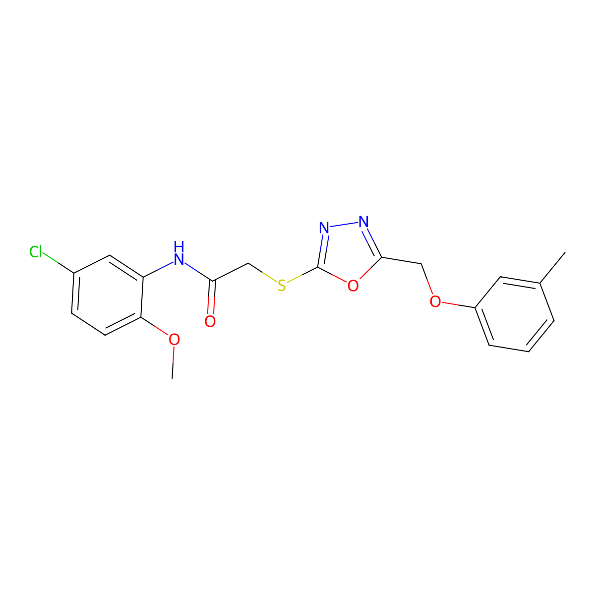 N-(5-chloro-2-methoxyphenyl)-2-({5-[(3-methylphenoxy)methyl]-1,3,4-oxadiazol-2-yl}sulfanyl)acetamide molecular structure, CAS 432012-78-7