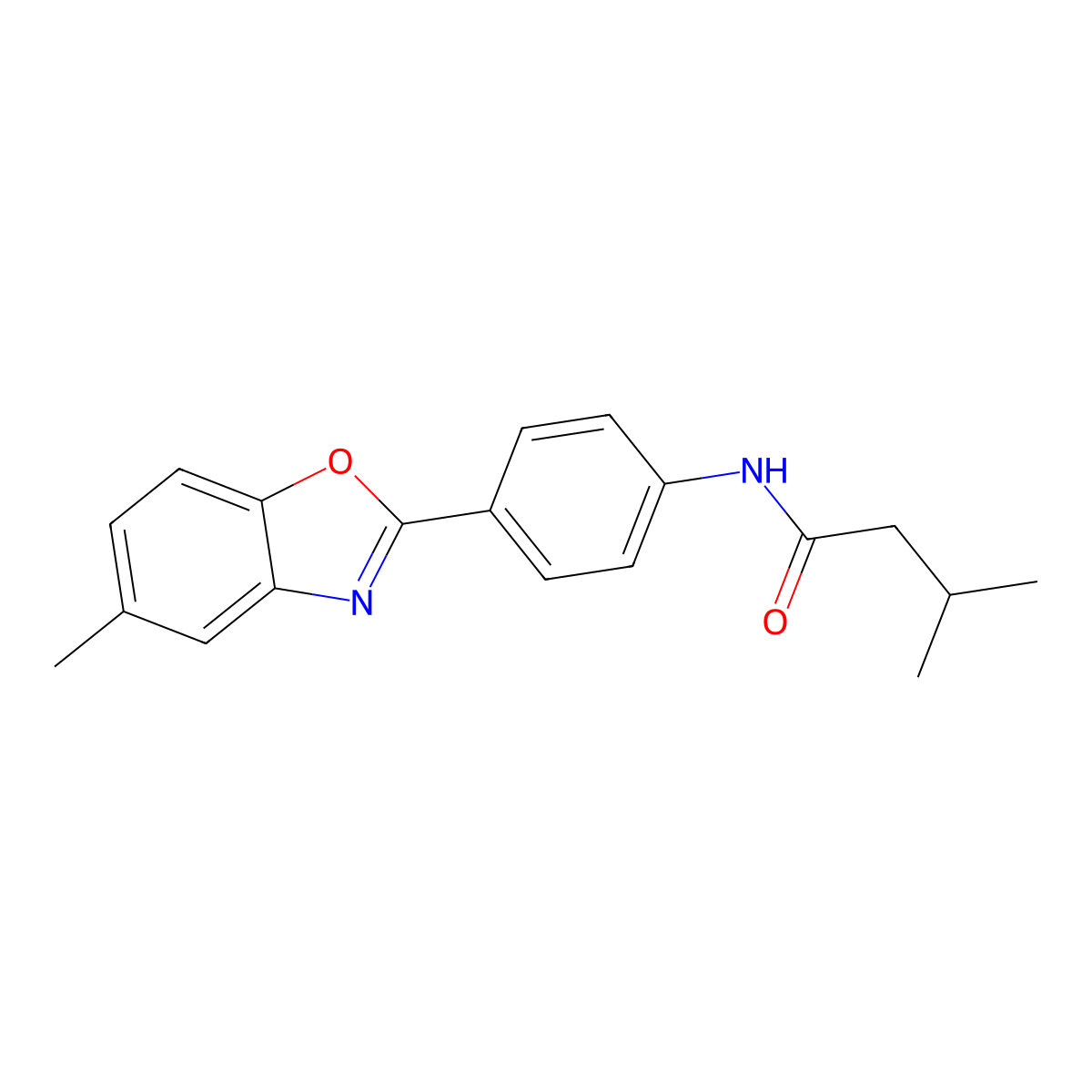3-methyl-N-[4-(5-methyl-1,3-benzoxazol-2-yl)phenyl]butanamide molecular structure, CAS 432012-84-5