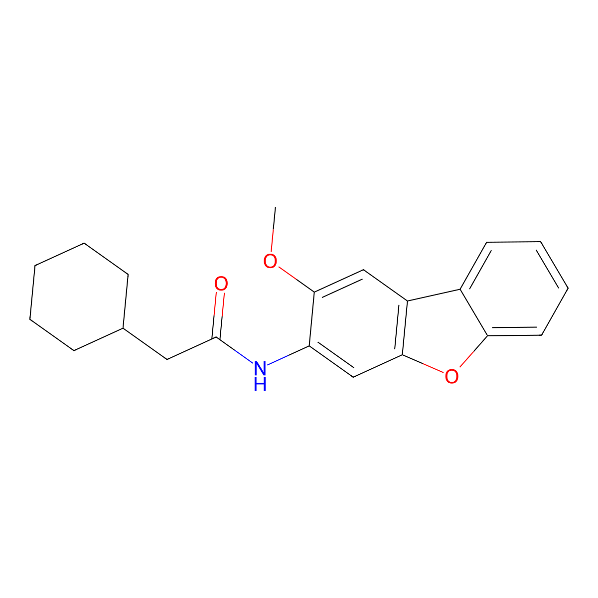 2-cyclohexyl-N-(2-methoxydibenzofuran-3-yl)acetamide molecular structure, CAS 432012-90-3