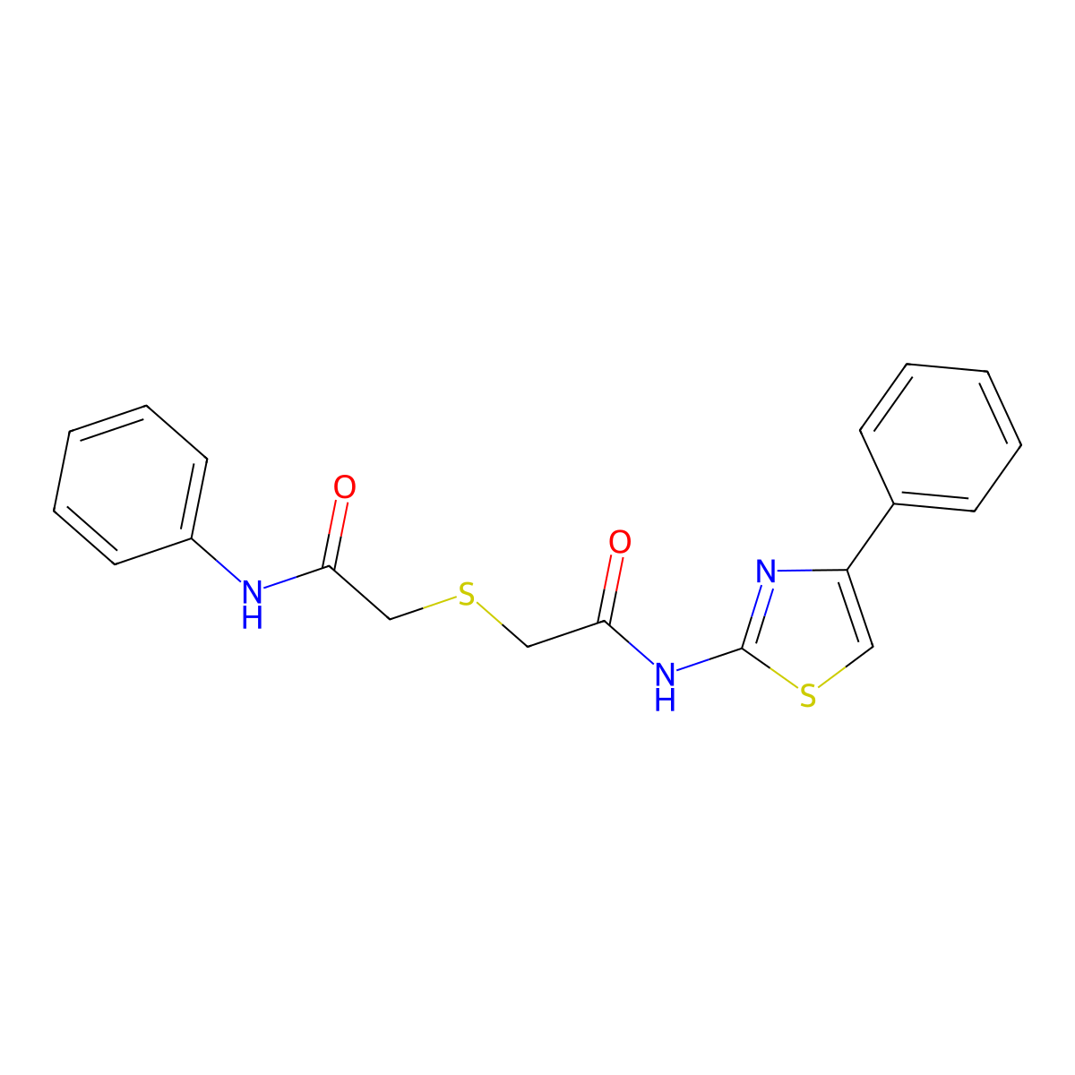 Acetamide, 2-[[2-oxo-2-[(4-phenyl-2-thiazolyl)amino]ethyl]thio]-N-phenyl- molecular structure, CAS 432013-05-3