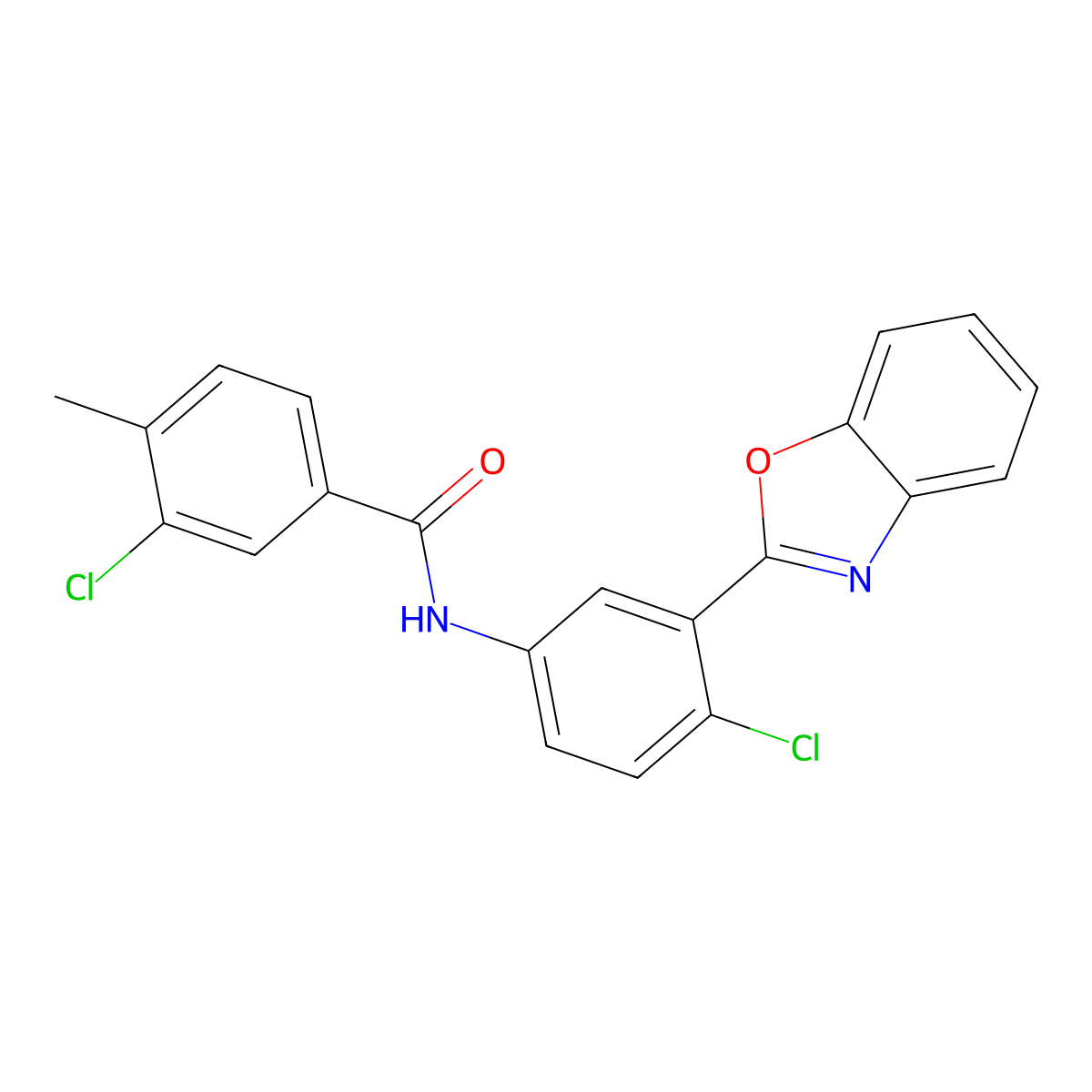 N-[3-(1,3-benzoxazol-2-yl)-4-chlorophenyl]-3-chloro-4-methylbenzamide molecular structure, CAS 432013-17-7
