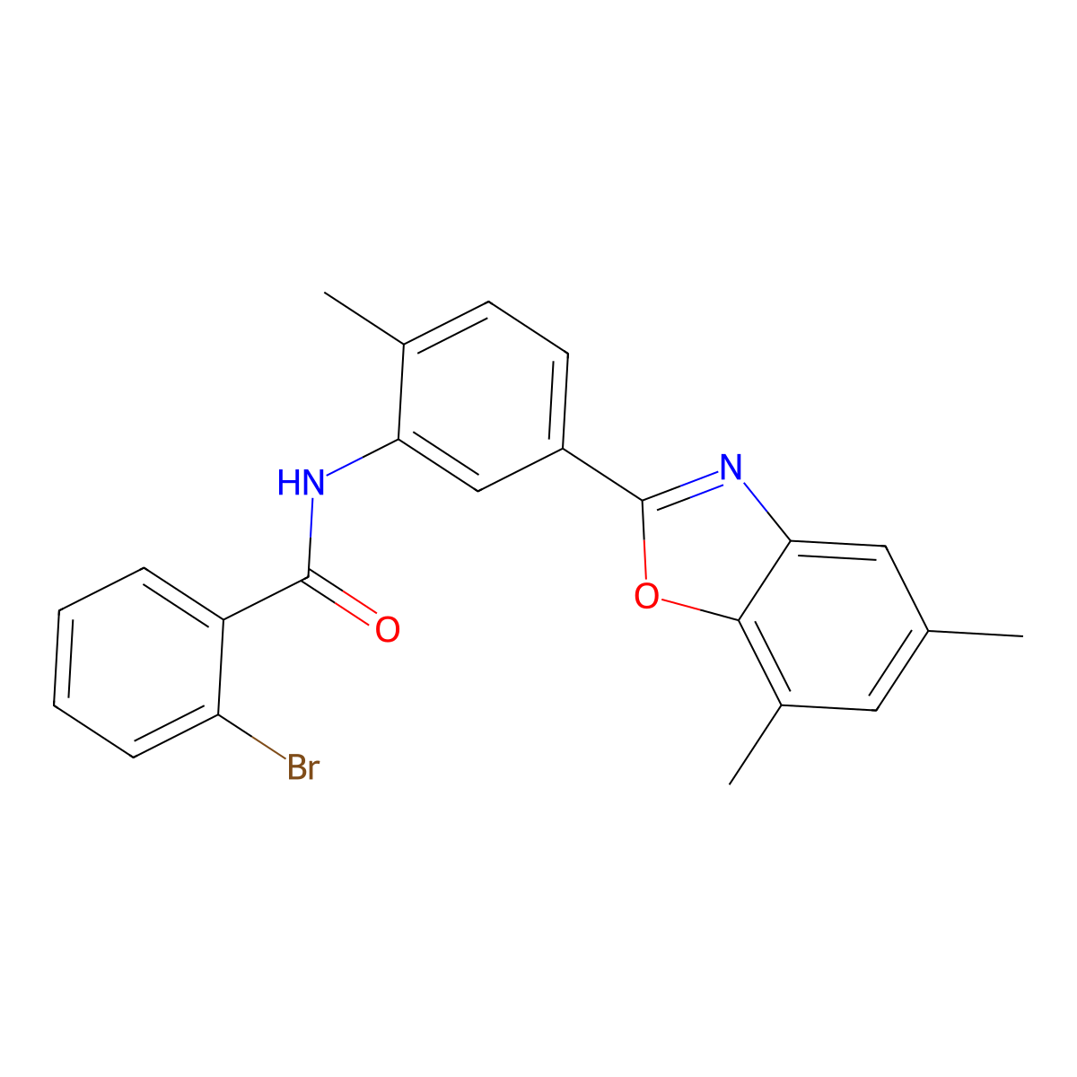 2-bromo-N-[5-(5,7-dimethyl-1,3-benzoxazol-2-yl)-2-methylphenyl]benzamide molecular structure, CAS 432013-26-8