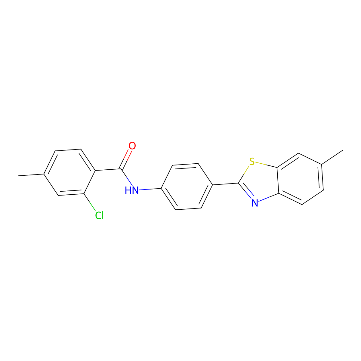 2-chloro-4-methyl-N-[4-(6-methyl-1,3-benzothiazol-2-yl)phenyl]benzamide molecular structure, CAS 432013-56-4