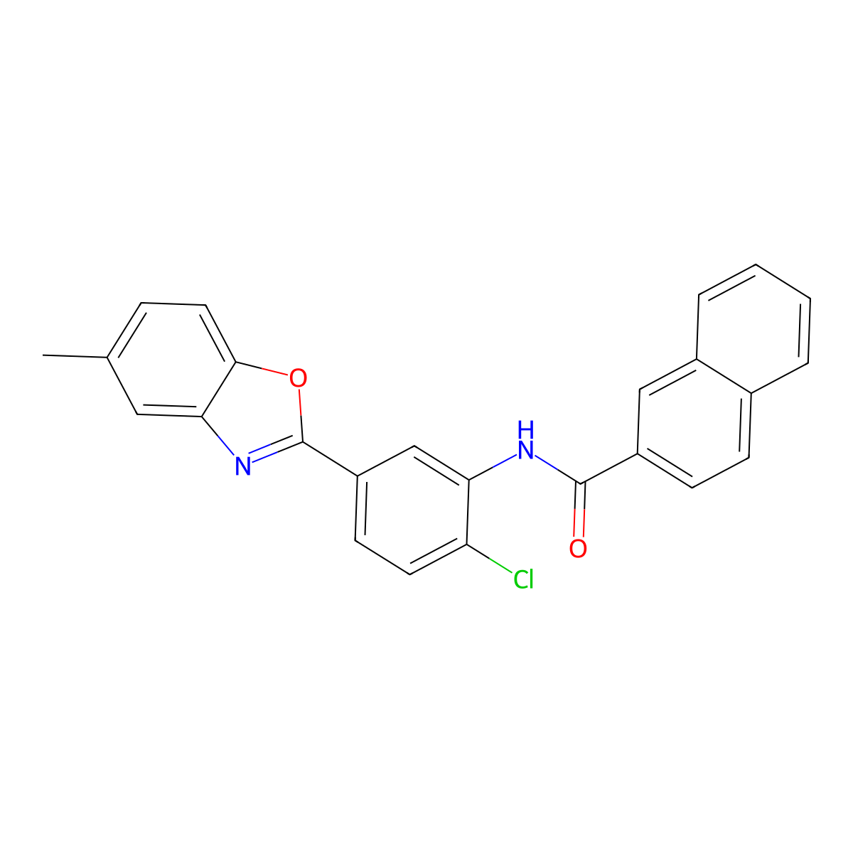 N-[2-chloro-5-(5-methyl-1,3-benzoxazol-2-yl)phenyl]naphthalene-2-carboxamide molecular structure, CAS 432014-05-6