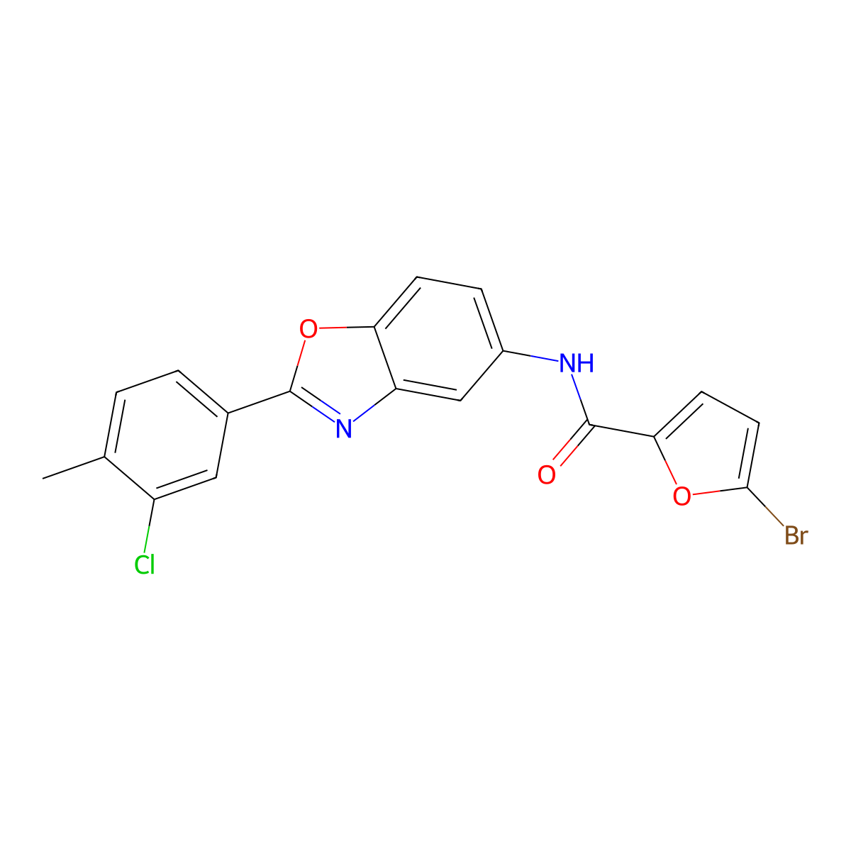 5-bromo-N-[2-(3-chloro-4-methylphenyl)-1,3-benzoxazol-5-yl]furan-2-carboxamide molecular structure, CAS 432014-10-3