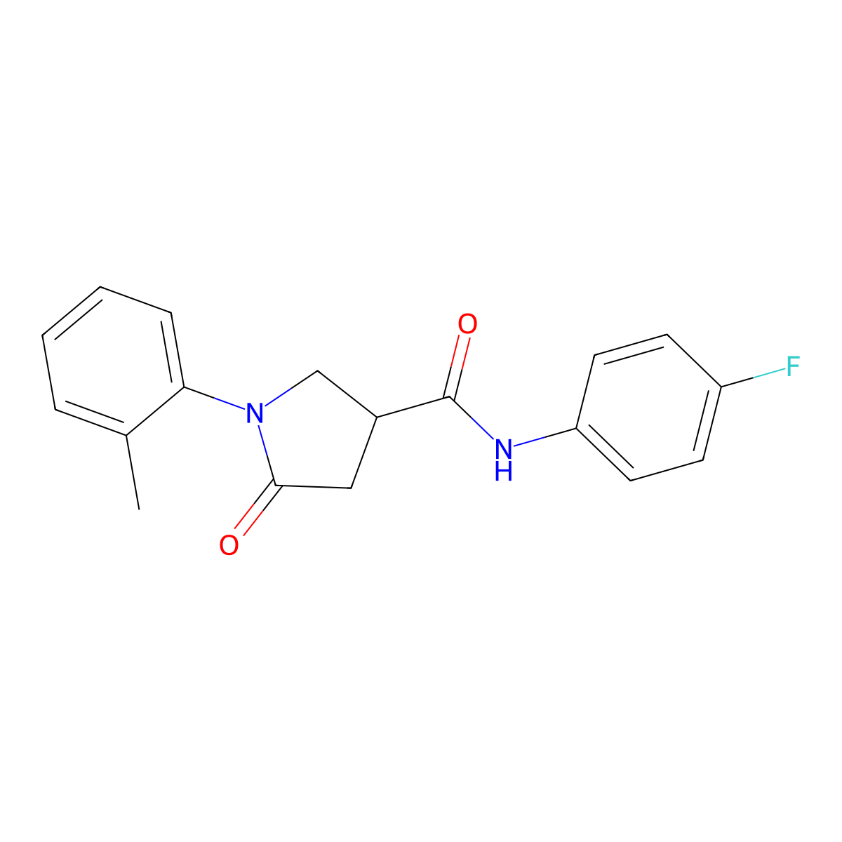 N-(4-fluorophenyl)-1-(2-methylphenyl)-5-oxopyrrolidine-3-carboxamide molecular structure, CAS 432014-19-2
