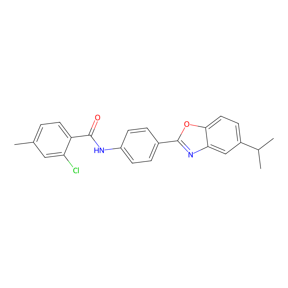 2-chloro-4-methyl-N-[4-(5-propan-2-yl-1,3-benzoxazol-2-yl)phenyl]benzamide molecular structure, CAS 432014-20-5