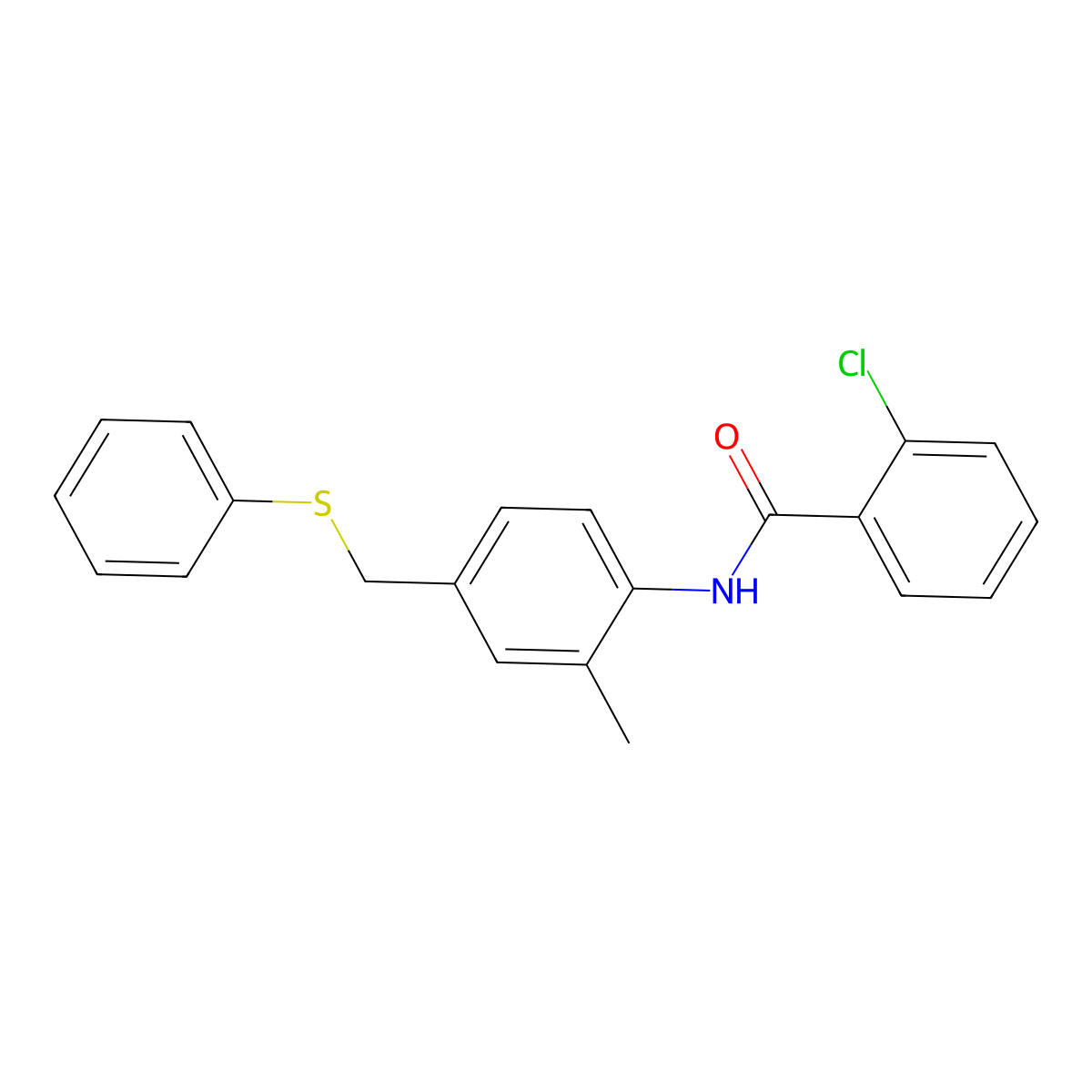 2-chloro-N-[2-methyl-4-(phenylsulfanylmethyl)phenyl]benzamide molecular structure, CAS 432014-79-4