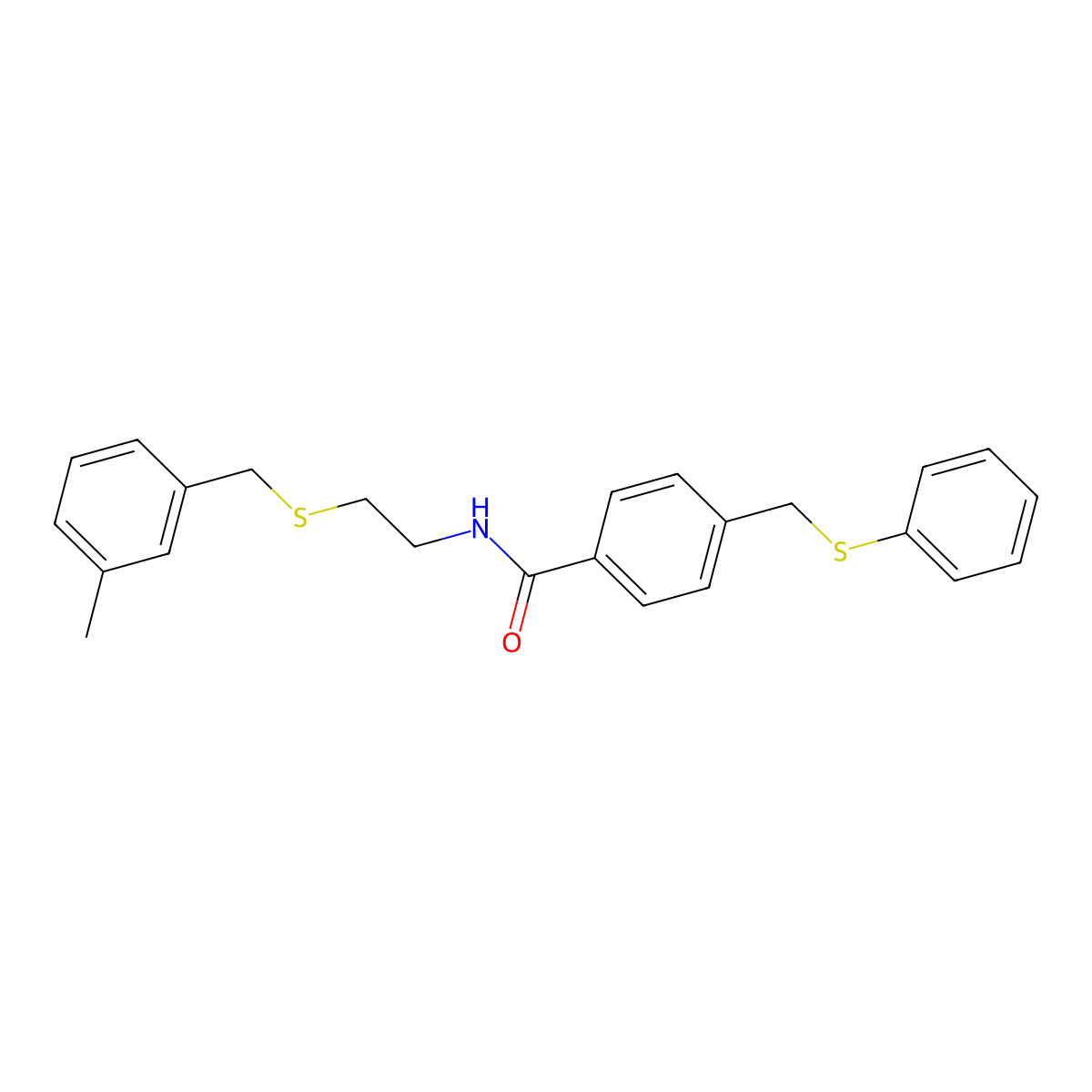 N-[2-[(3-methylphenyl)methylsulfanyl]ethyl]-4-(phenylsulfanylmethyl)benzamide molecular structure, CAS 432014-82-9