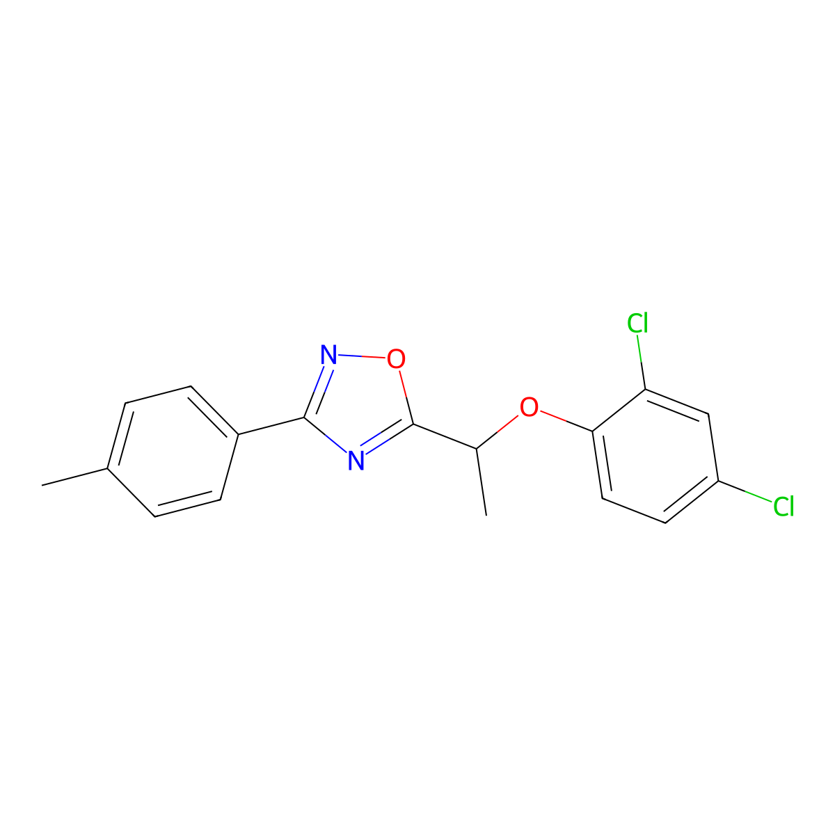 5-[1-(2,4-Dichlorophenoxy)ethyl]-3-(4-methylphenyl)-1,2,4-oxadiazole molecular structure, CAS 432014-89-6