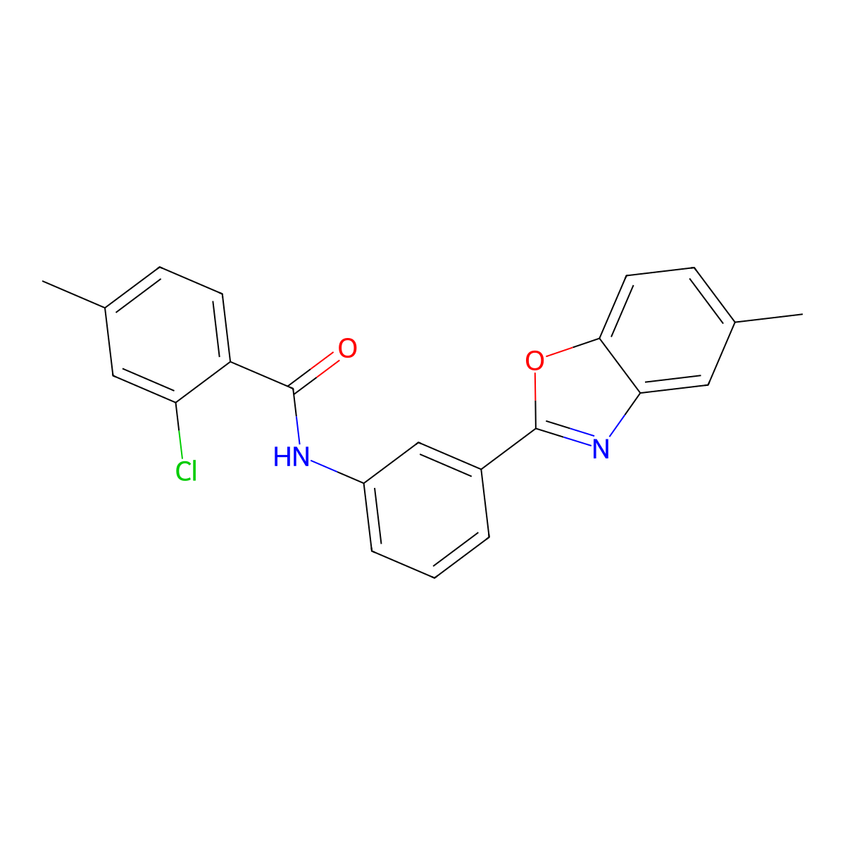 2-chloro-4-methyl-N-[3-(5-methyl-1,3-benzoxazol-2-yl)phenyl]benzamide molecular structure, CAS 432014-92-1