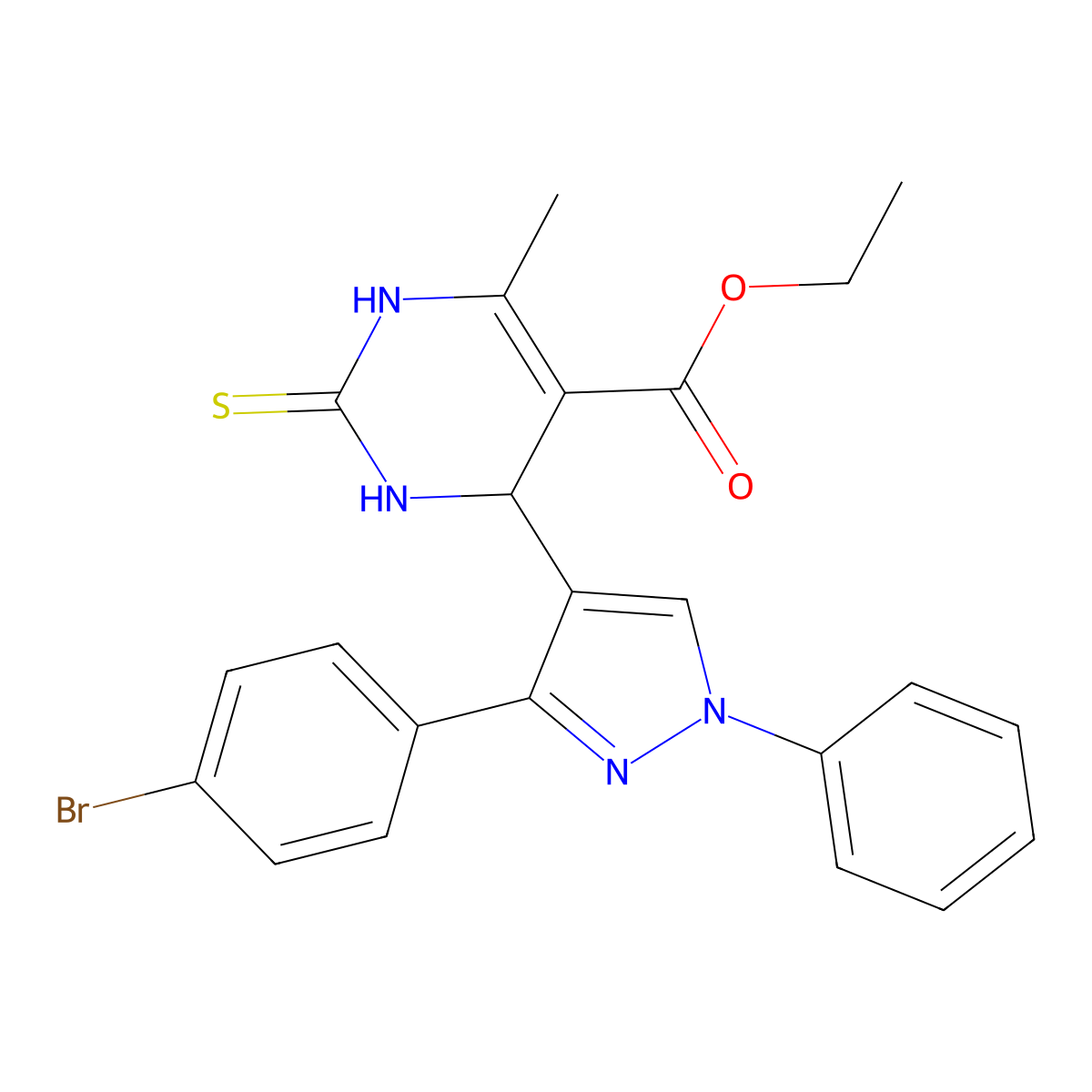 ethyl 4-[3-(4-bromophenyl)-1-phenyl-1H-pyrazol-4-yl]-6-methyl-2-thioxo-1,2,3,4-tetrahydropyrimidine-5-carboxylate molecular structure, CAS 432015-06-0