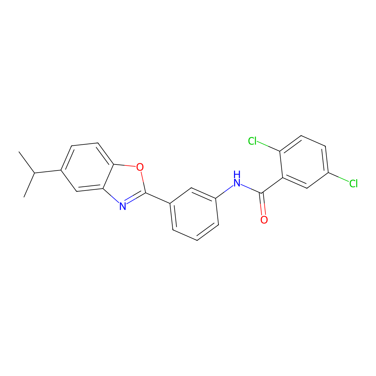 2,5-dichloro-N-{3-[5-(propan-2-yl)-1,3-benzoxazol-2-yl]phenyl}benzamide molecular structure, CAS 432015-14-0