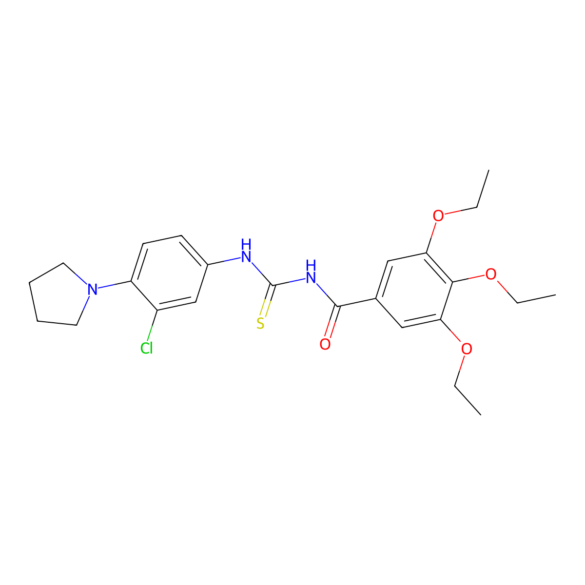 N-[(3-chloro-4-pyrrolidin-1-ylphenyl)carbamothioyl]-3,4,5-triethoxybenzamide molecular structure, CAS 432015-20-8
