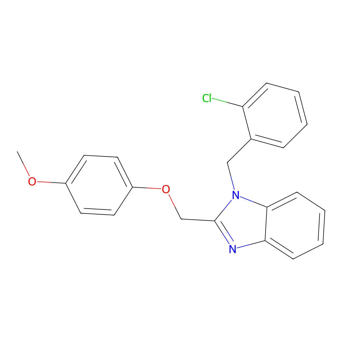 1-(2-chlorobenzyl)-2-((4-methoxyphenoxy)methyl)-1H-benzo[d]imidazole molecular structure, CAS 432015-28-6