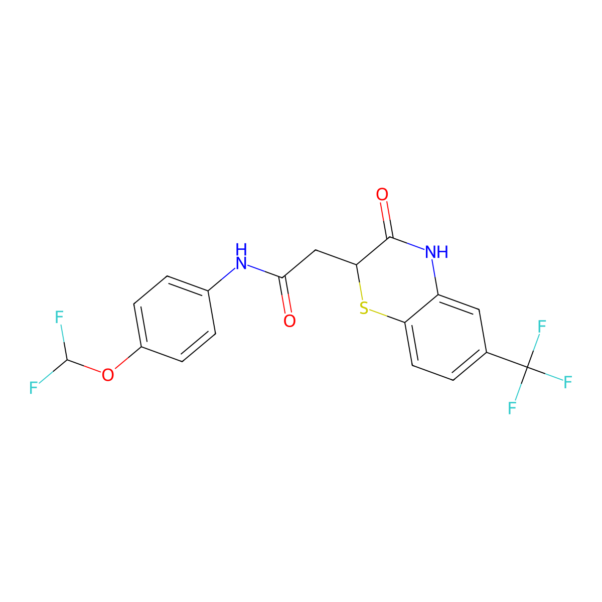 N-[4-(difluoromethoxy)phenyl]-2-[3-oxo-6-(trifluoromethyl)-3,4-dihydro-2H-1,4-benzothiazin-2-yl]acetamide molecular structure, CAS 432015-50-4